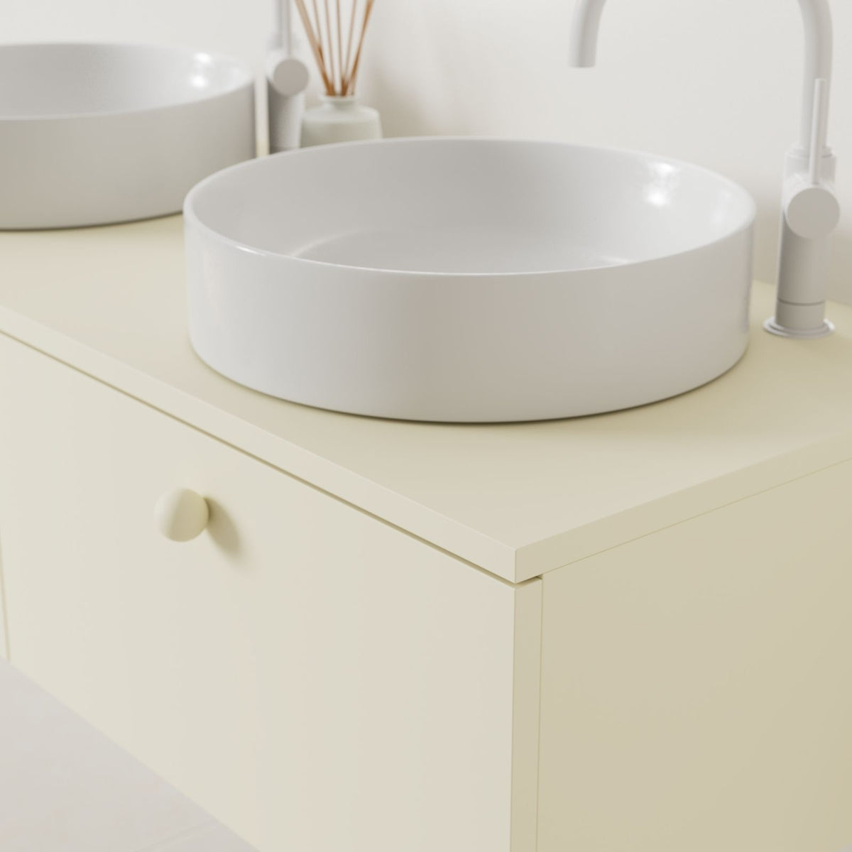 meuble salle de bain mino 120 cm coquille double vasque à poser vue angle