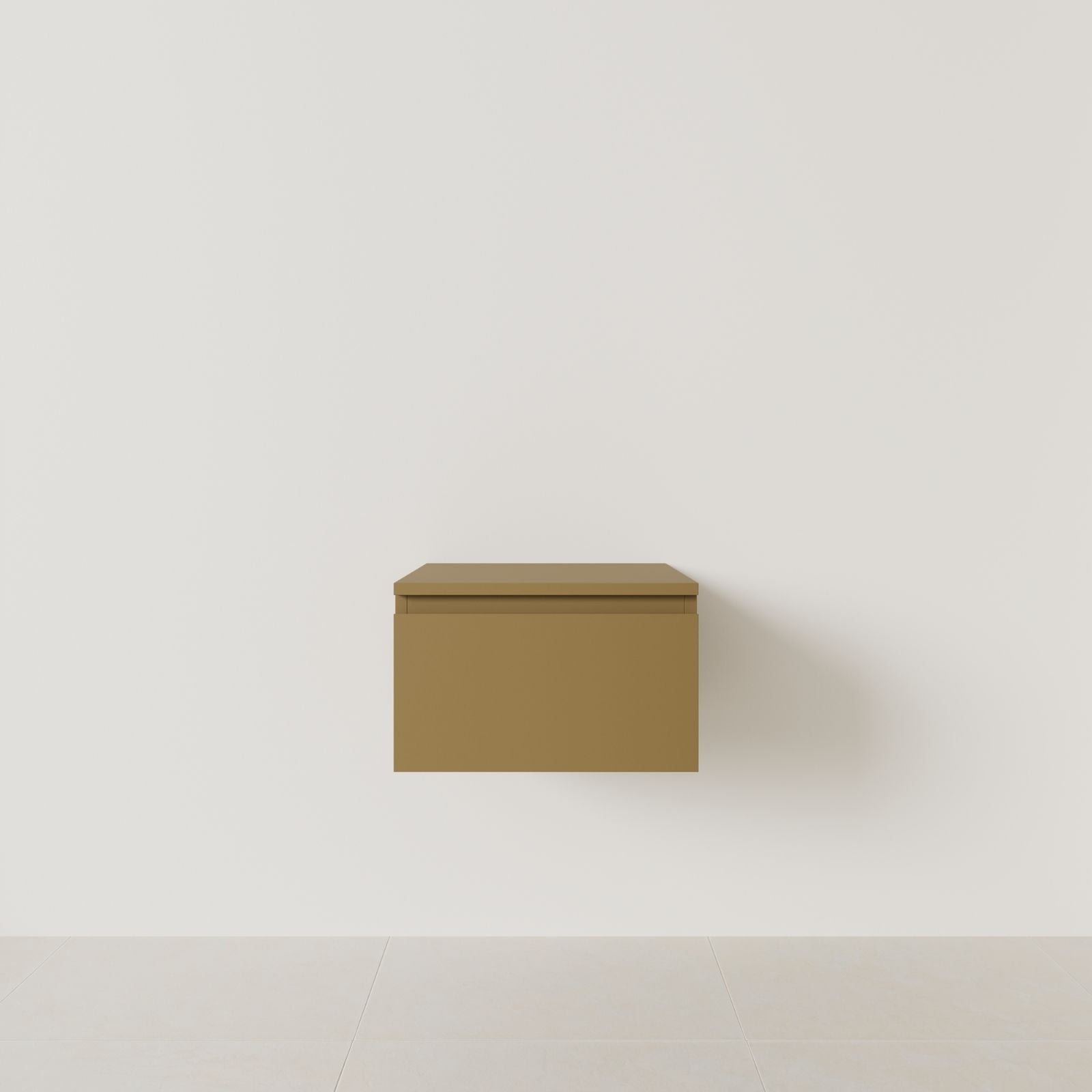 meuble salle de bain mino 50 cm ocre meuble seul suspendu poignées intégrées vue face.