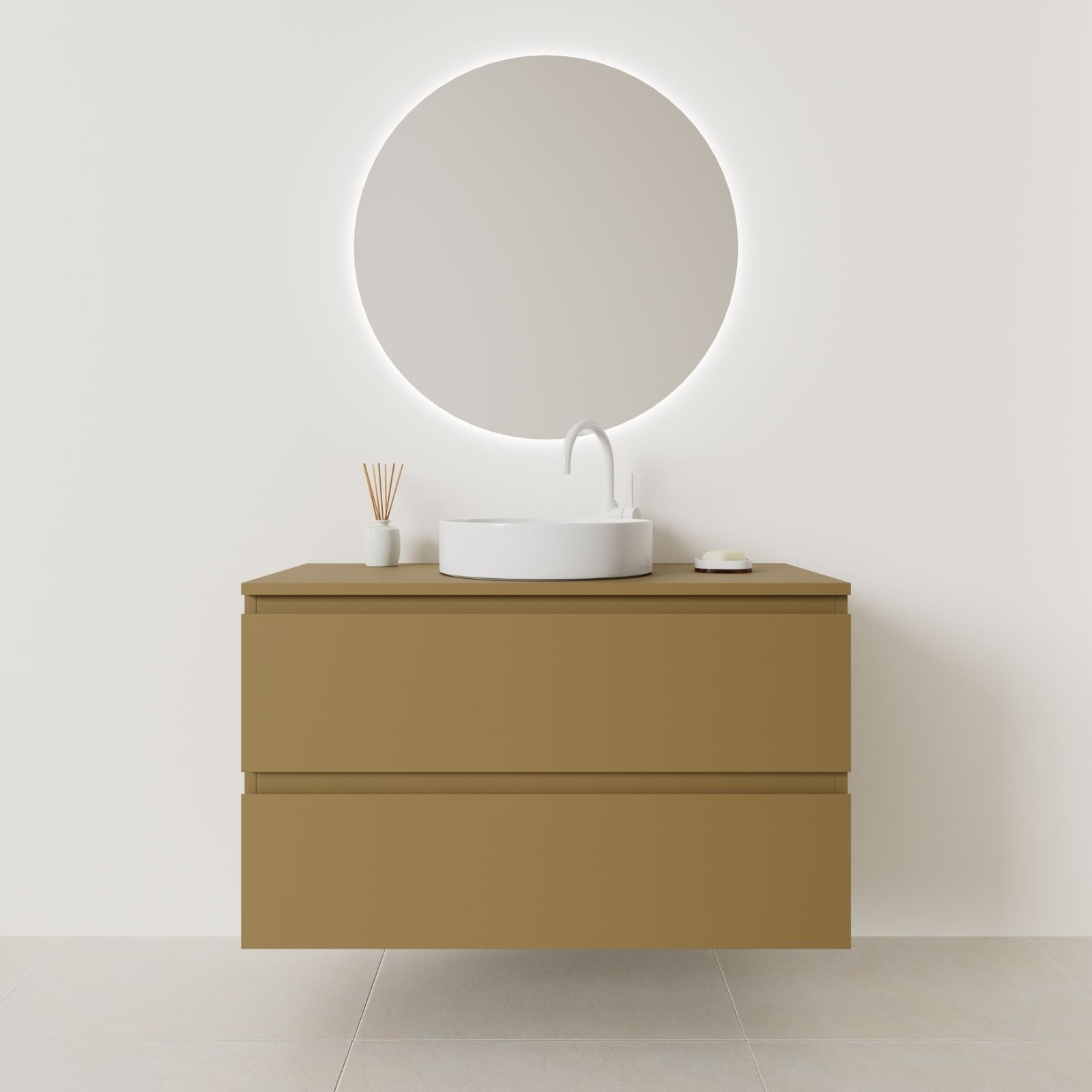 meuble salle de bain marco 100 cm ocre façade prise de main vue face
