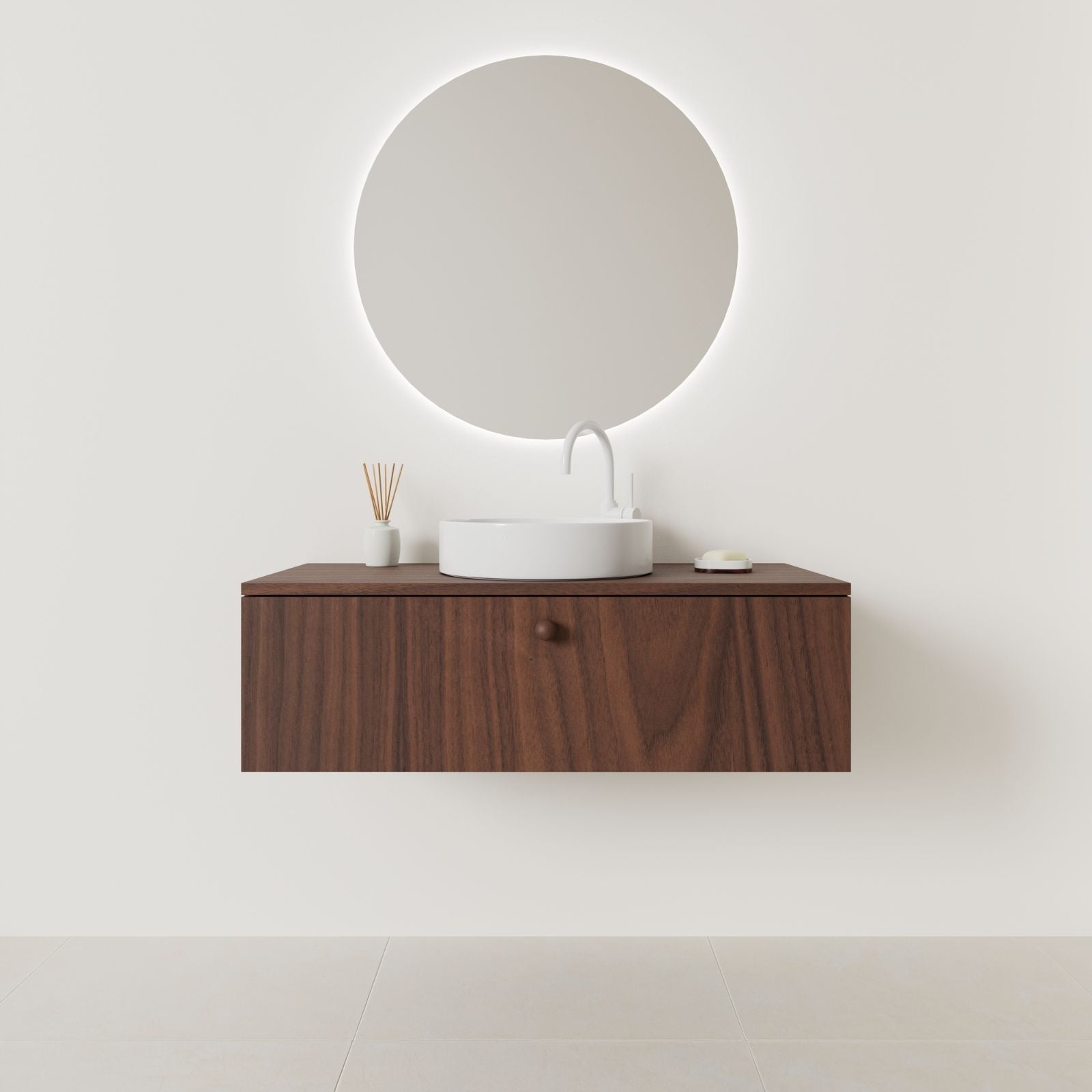 meuble salle de bain mino 100 cm noyer façade lisse vue face