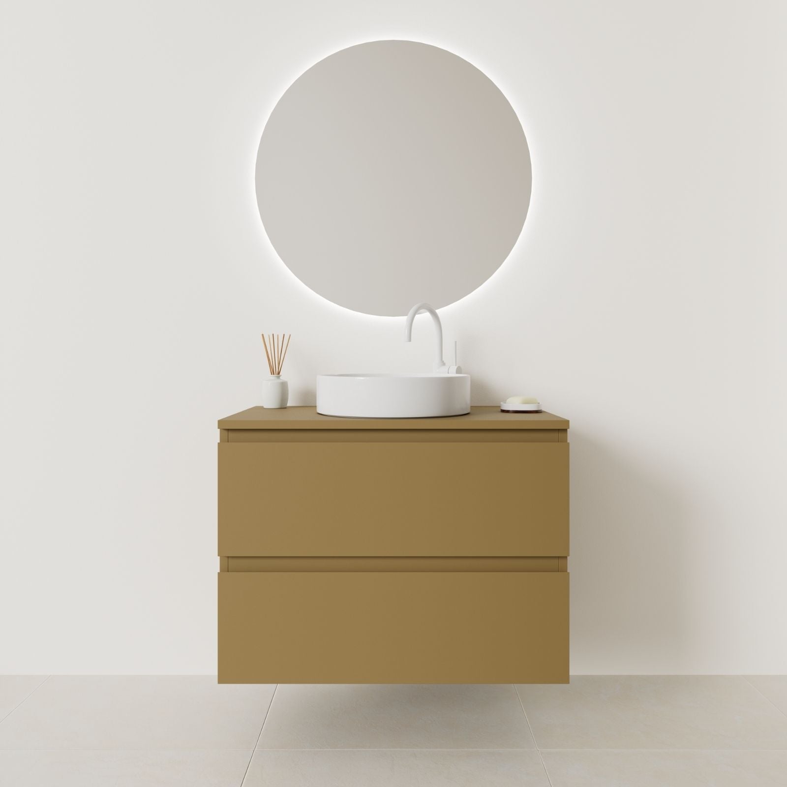 meuble salle de bain marco 80 cm ocre façade prise de main vue face