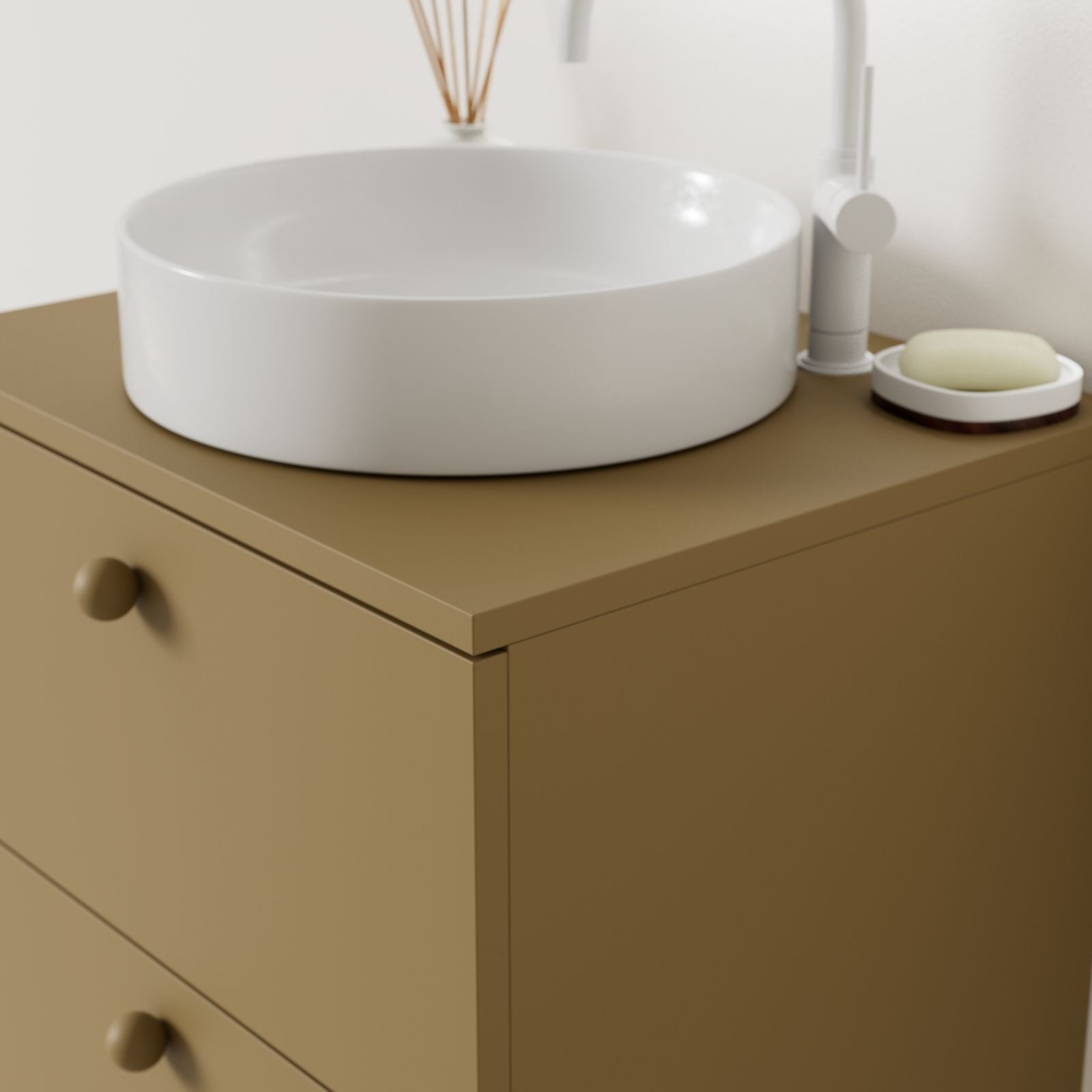 meuble salle de bain marco ocre 60 cm avec vasque posé vue angle