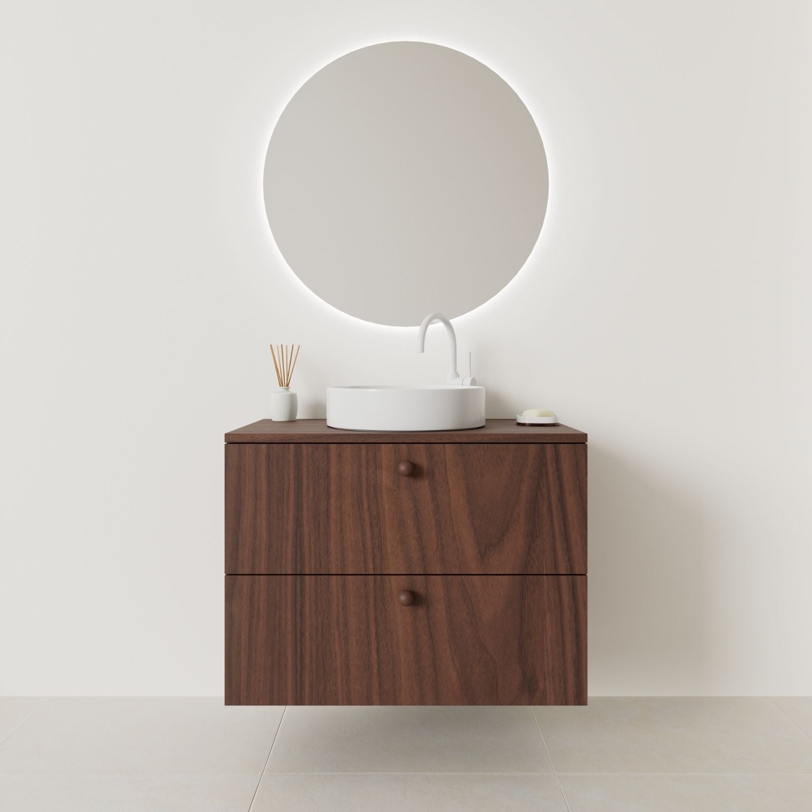 meuble salle de bain marco 80 cm noyer façade lisse vue face