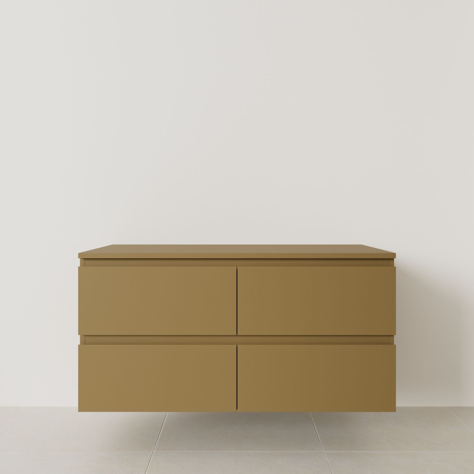 meuble salle de bain marco 120 cm double vasque suspendu ocre poignées intégrées vue face.