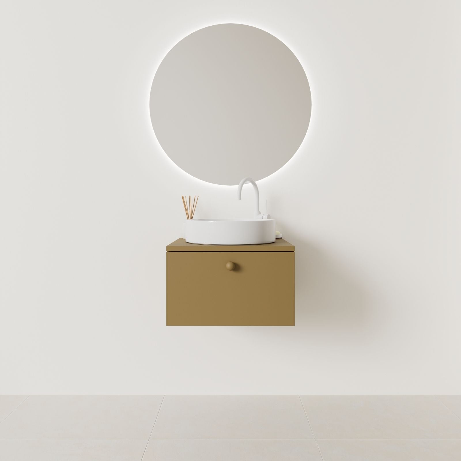 meuble salle de bain mino 50 cm ocre façade lisse vue face