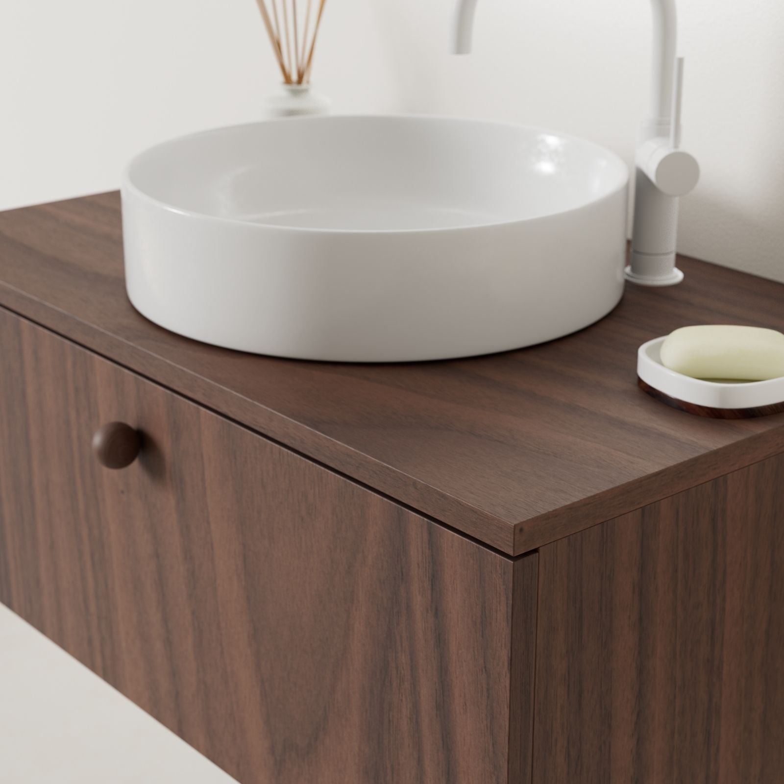 meuble salle de bain mino 80 cm noyer avec vasque posé vue angle