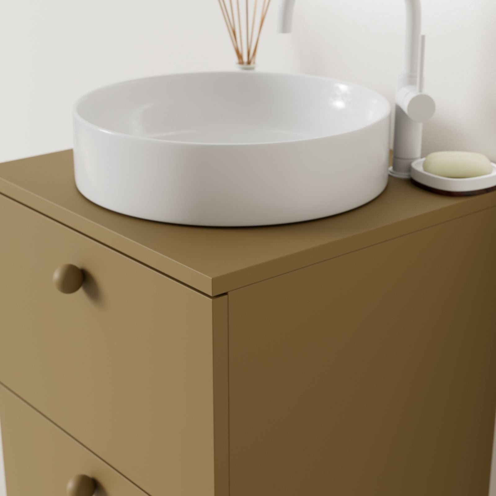 meuble salle de bain marco ocre 50 cm avec vasque posé vue angle