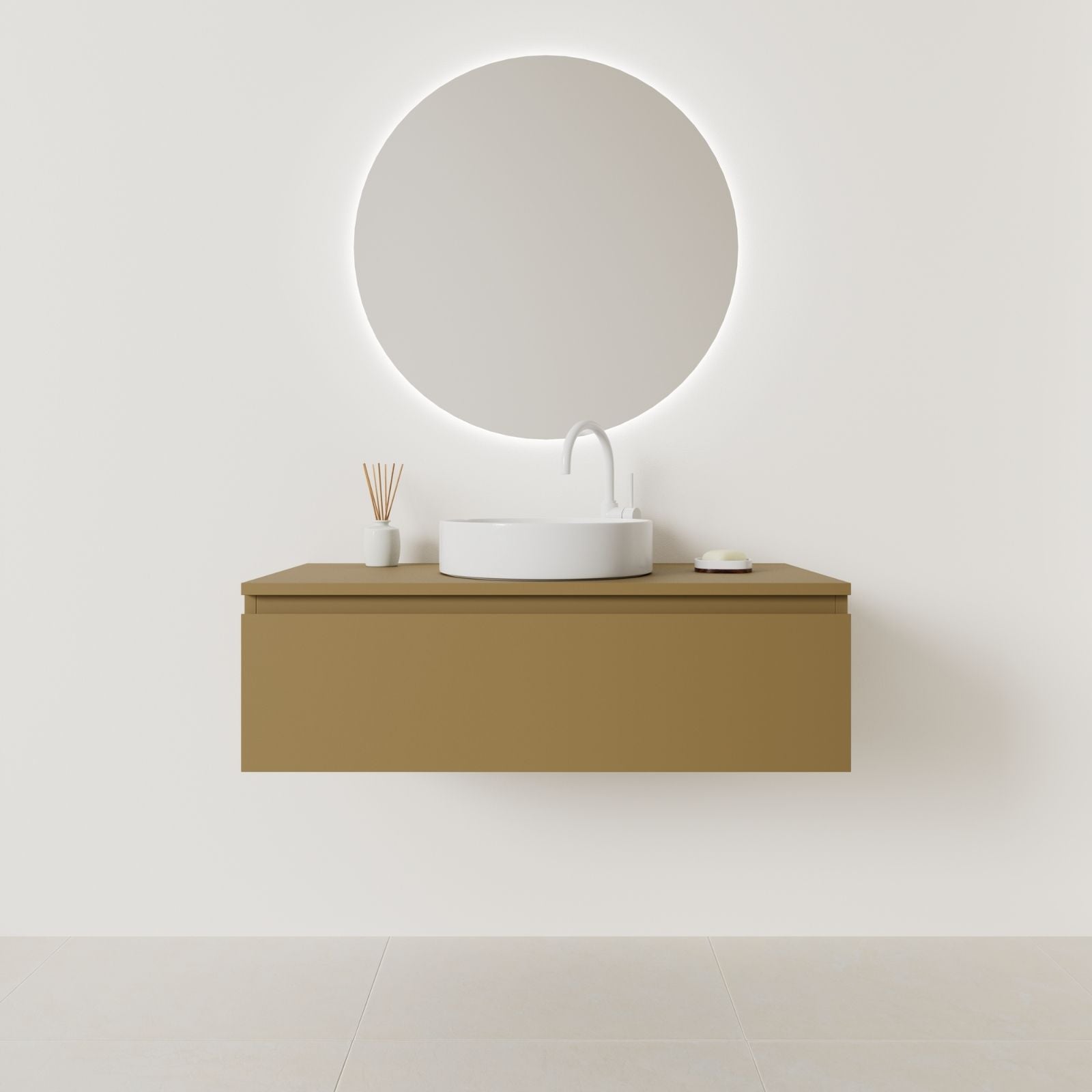 meuble salle de bain mino 100 cm ocre suspendu  prise de main vue face