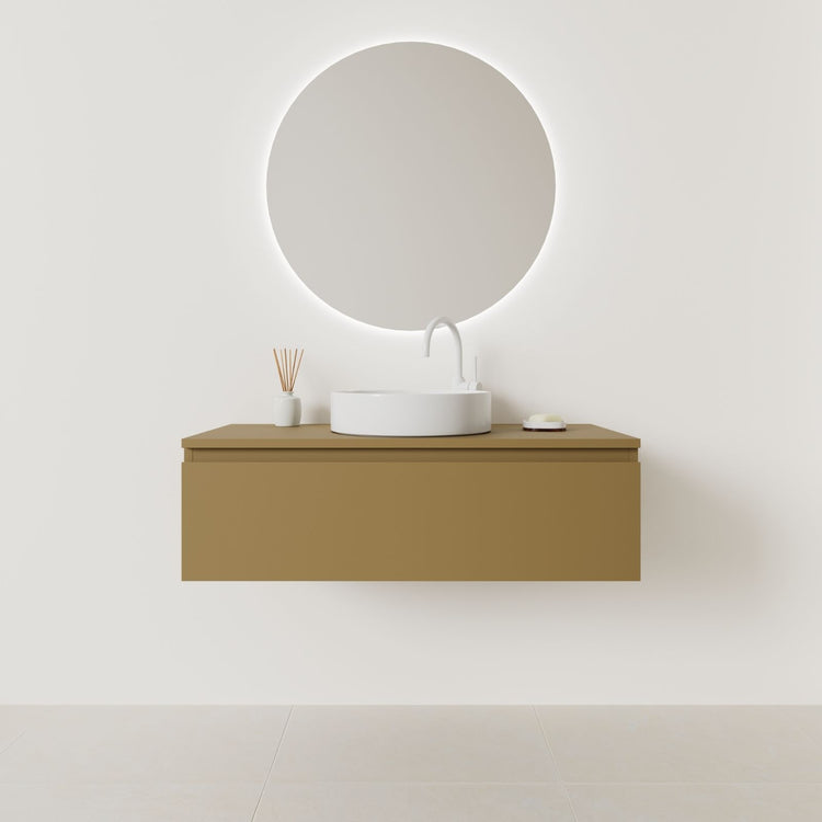 meuble salle de bain mino 100 cm ocre suspendu  prise de main vue face