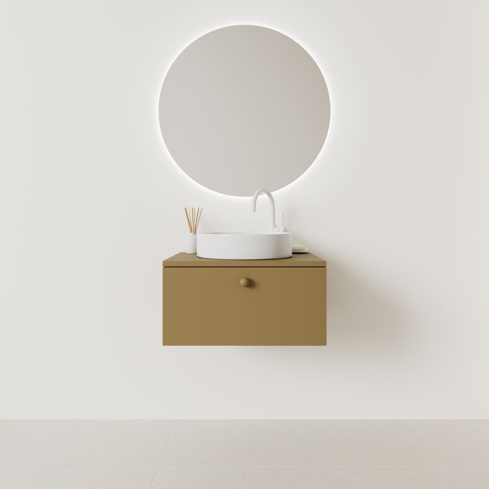 meuble salle de bain mino 60 cm ocre façade lisse vue face