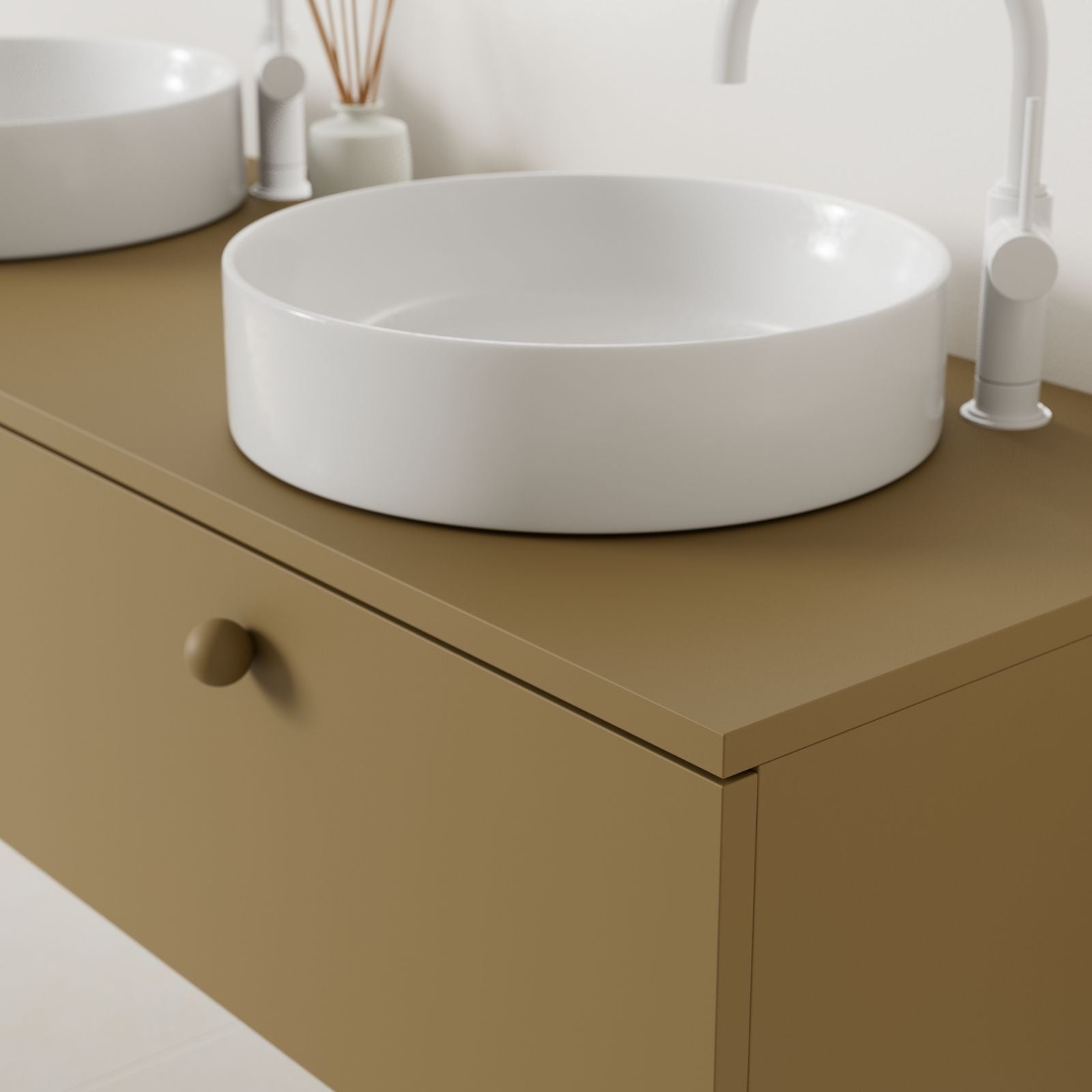 meuble salle de bain mino 140 cm ocre double vasque à poser vue angle