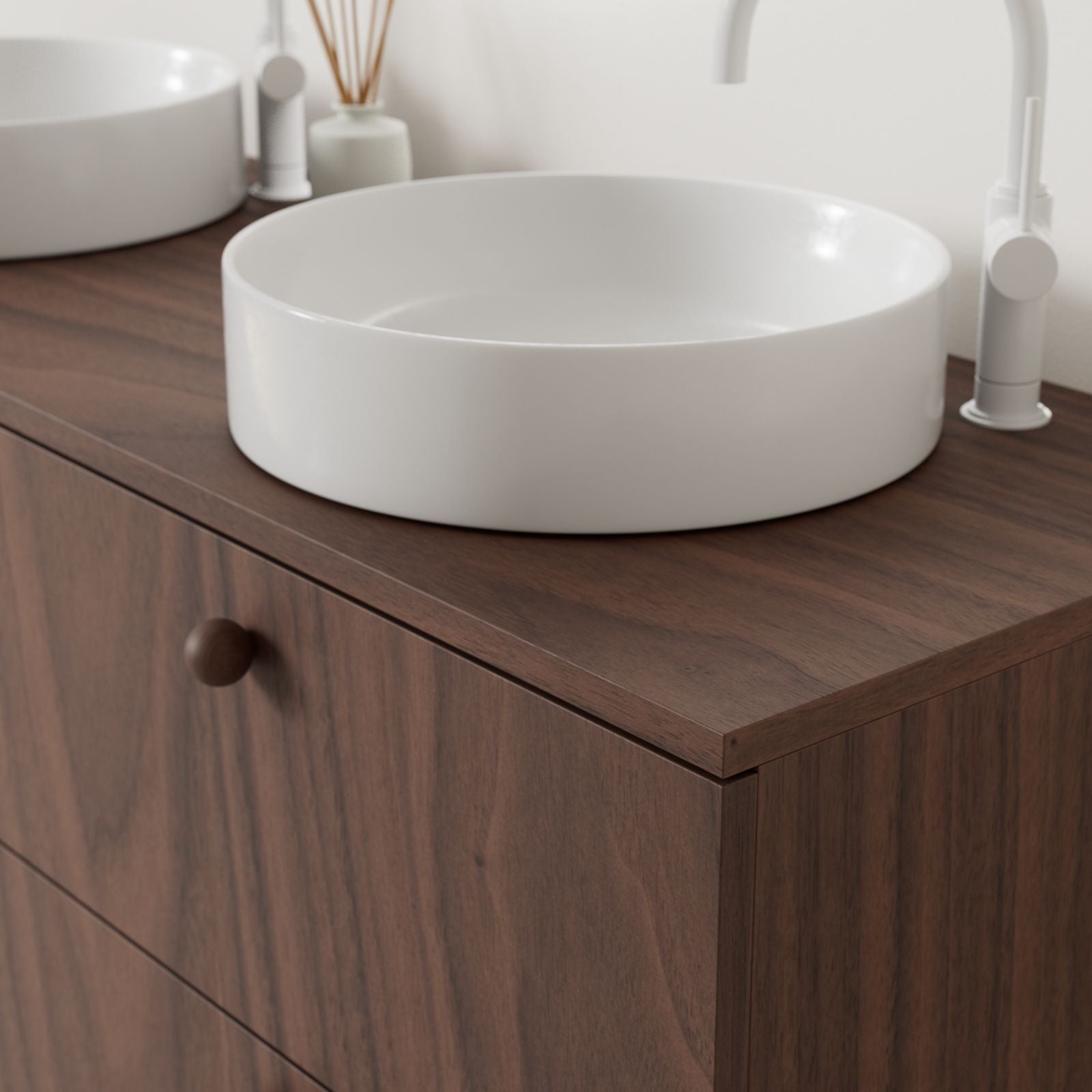 meuble salle de bain marco 140 cm noyer double vasque à poser vue angle