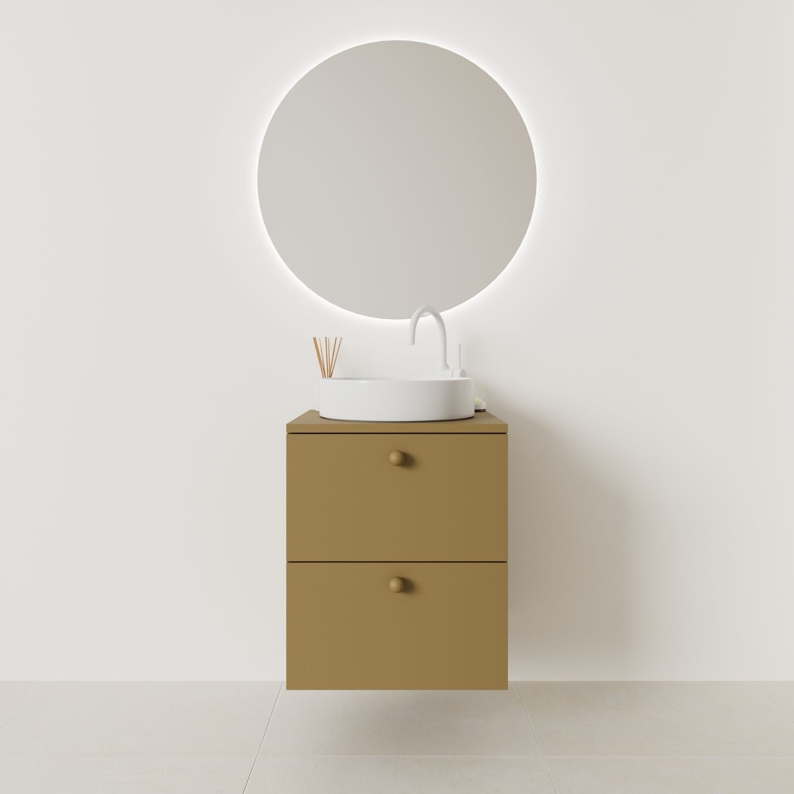 meuble salle de bain marco 50 cm ocre façade lisse vue face