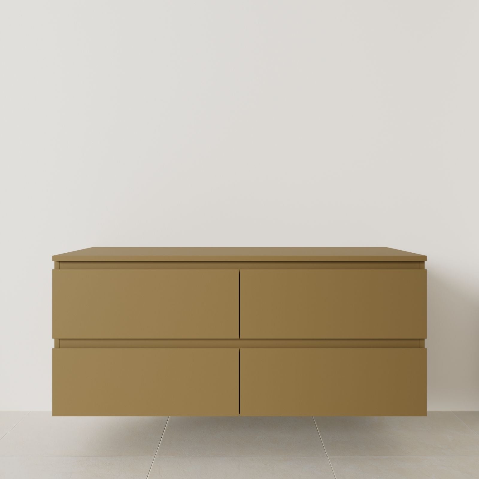 meuble salle de bain marco 140 cm double vasque suspendu ocre poignées intégrées vue face.