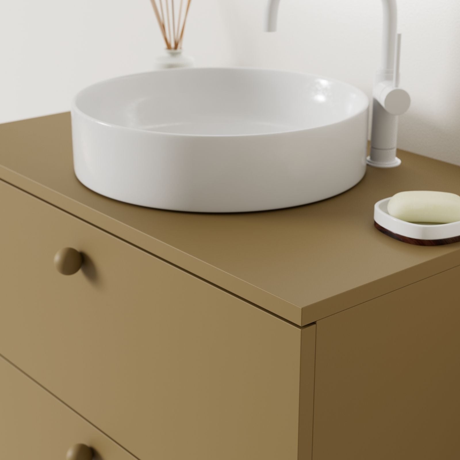 meuble salle de bain marco ocre 80 cm avec vasque posé vue angle
