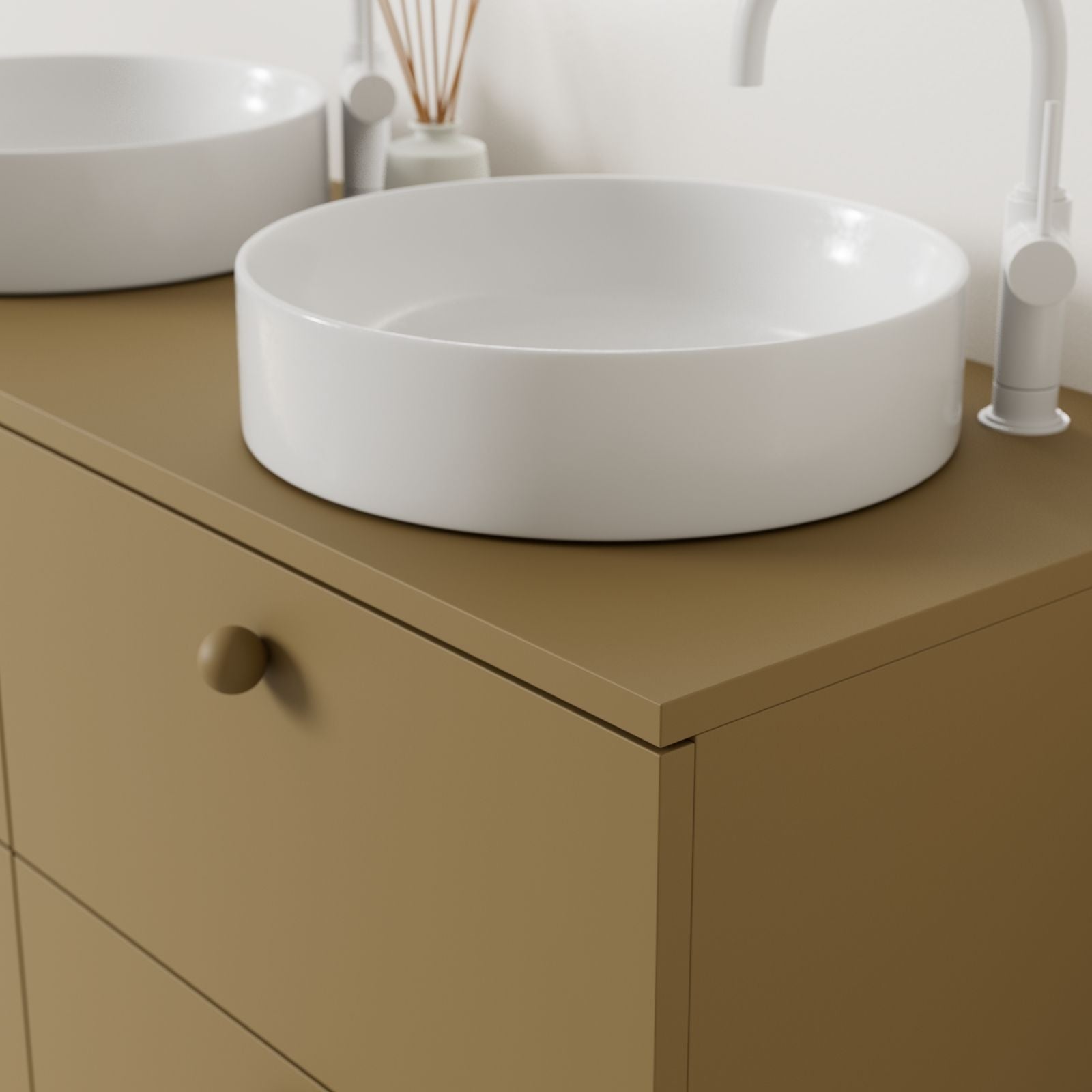 meuble salle de bain marco 120 cm ocre double vasque à poser vue angle