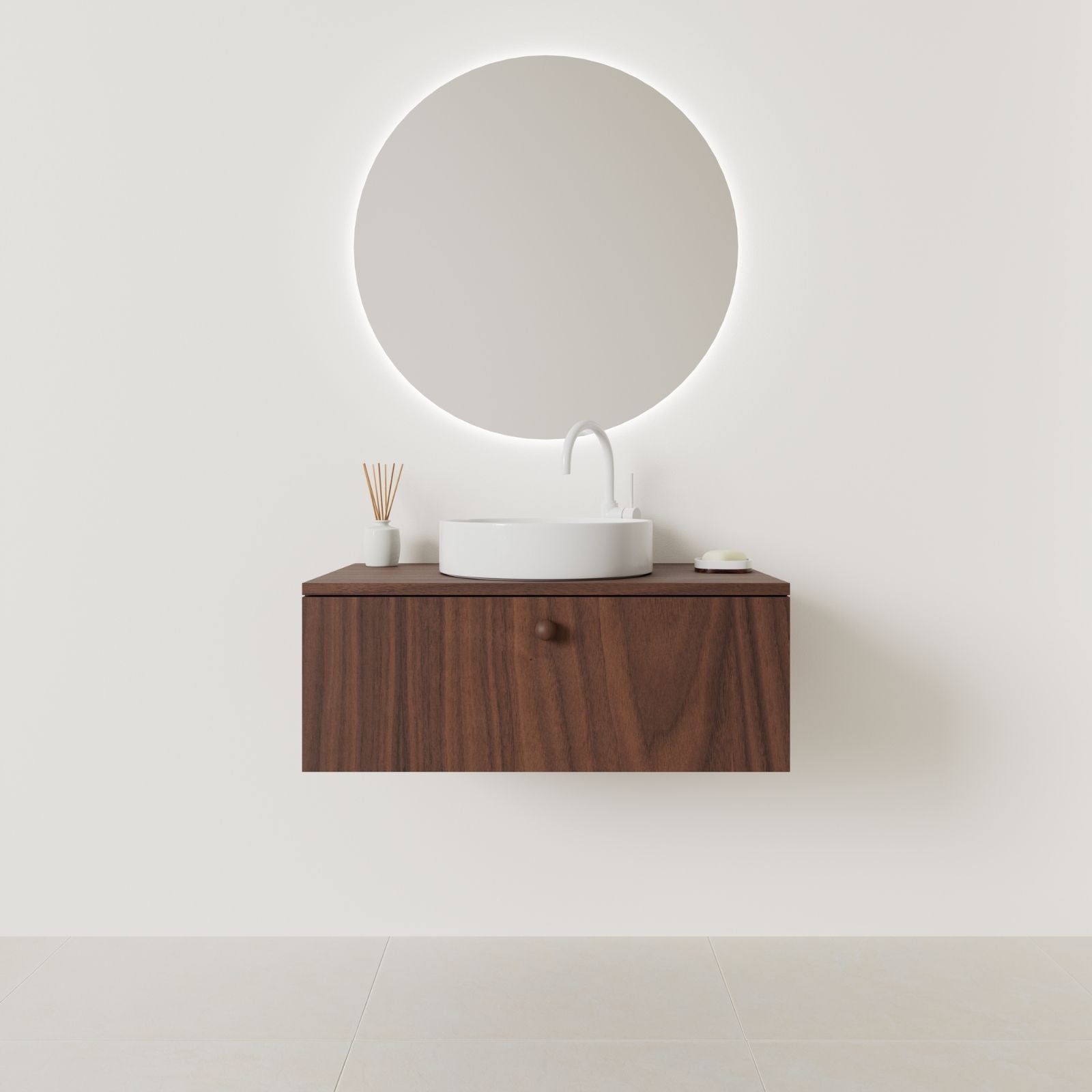 meuble salle de bain mino 80 cm noyer façade lisse vue face