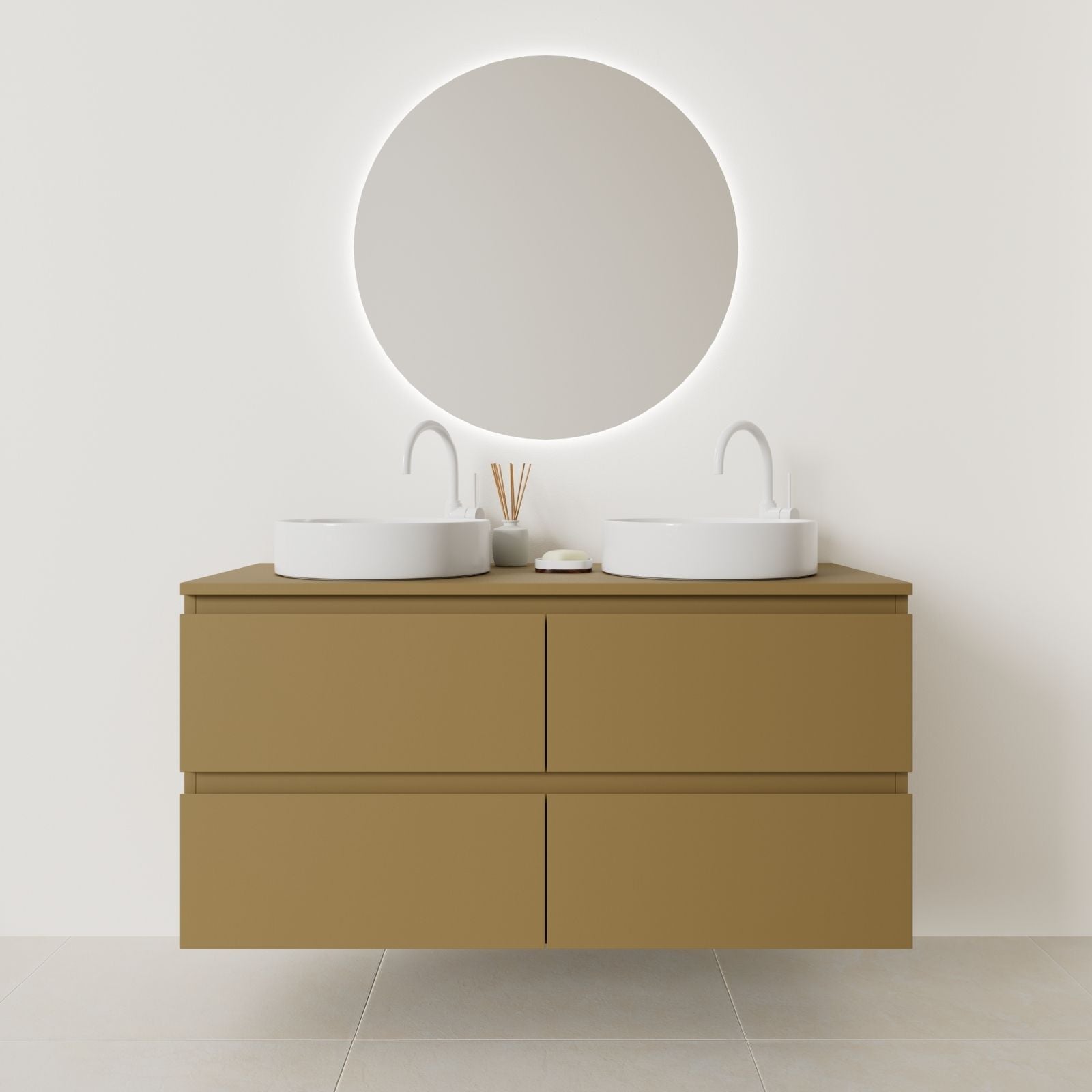 meuble salle de bain marco 120 cm double vasque suspendu ocre prise de main vue face
