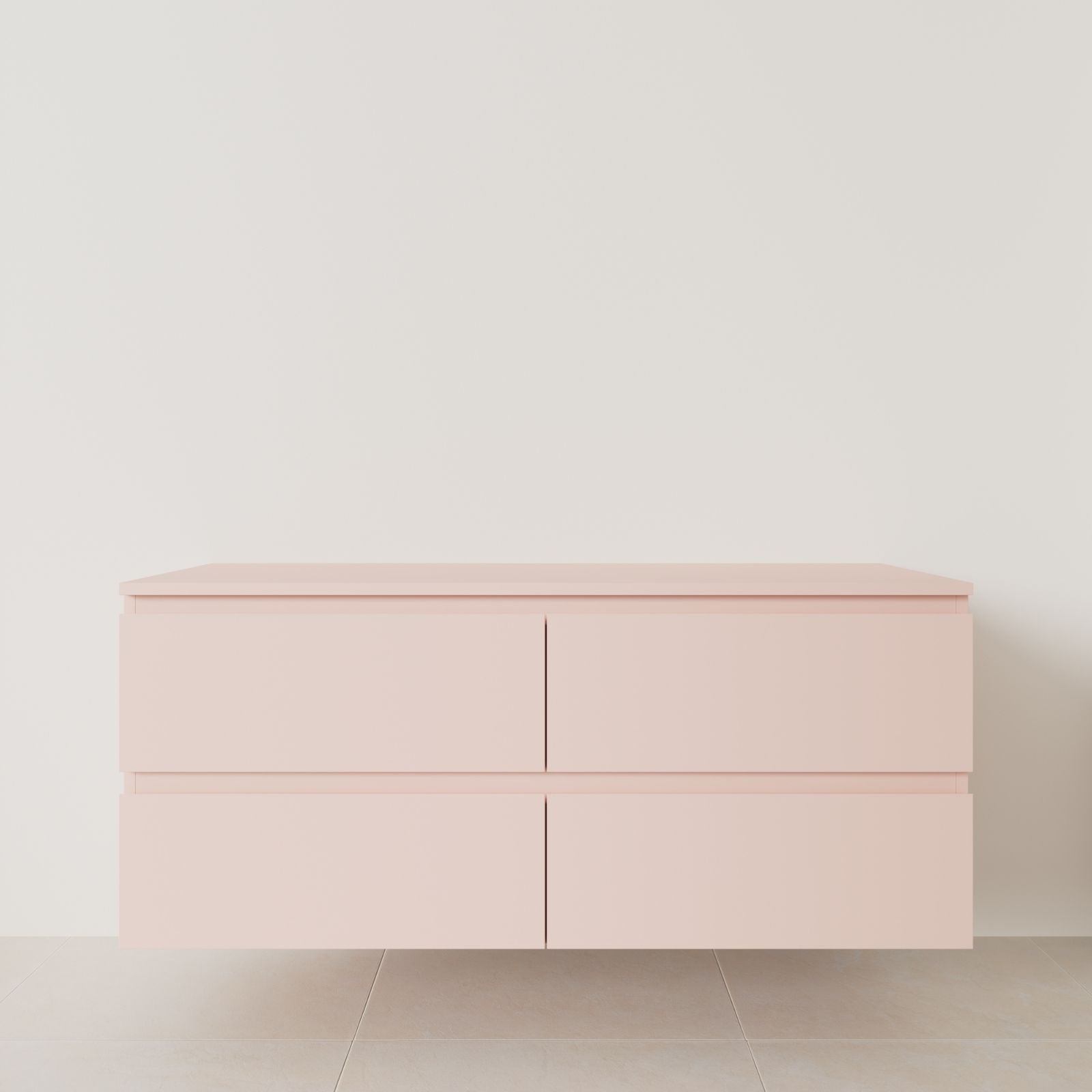 meuble salle de bain marco 140 cm double vasque suspendu rose poignées intégrées vue face.