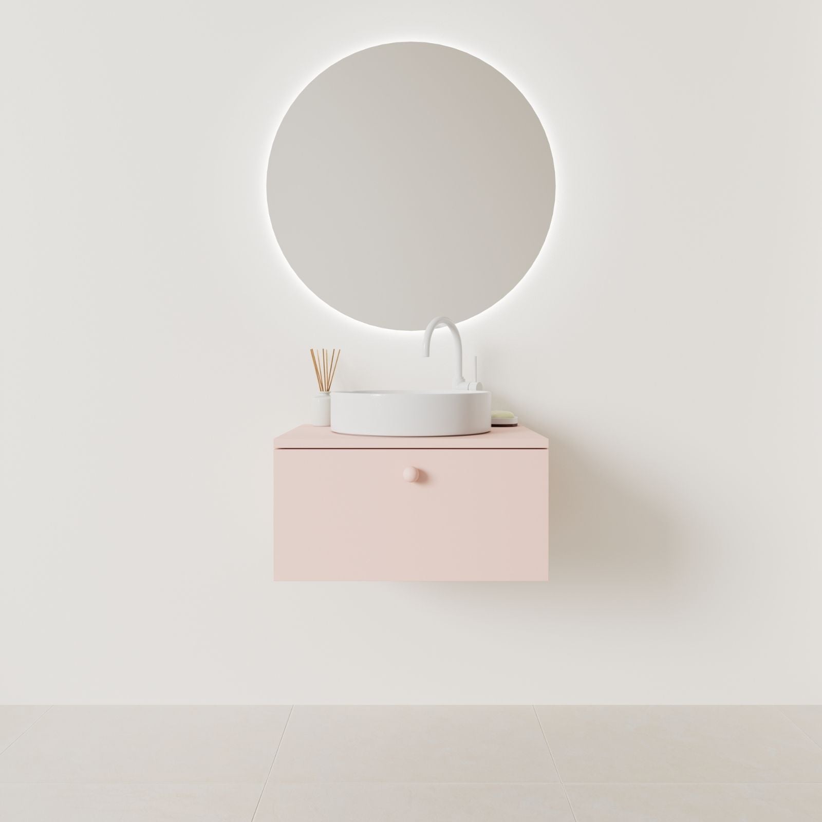 meuble salle de bain mino 60 cm rose façade lisse vue face