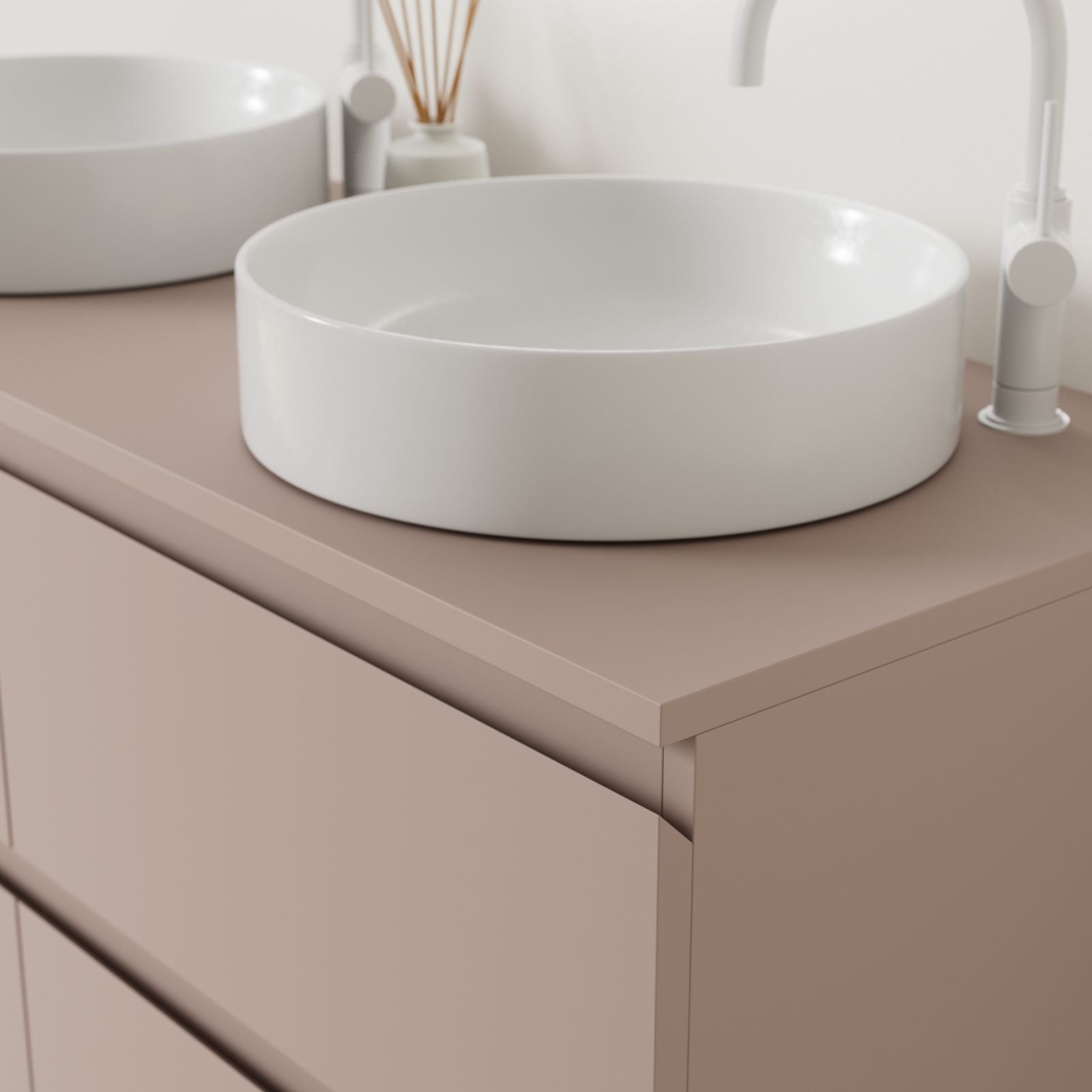meuble salle de bain marco parme 120 cm poignées intégrées avec double vasque à poser vue angle