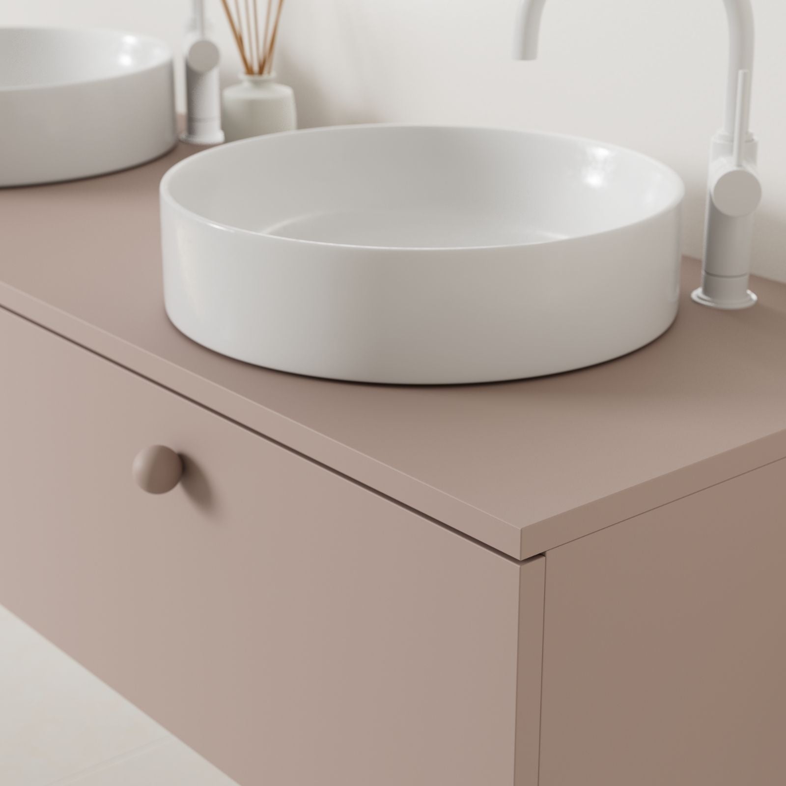 meuble salle de bain mino 140 cm parme double vasque à poser vue angle
