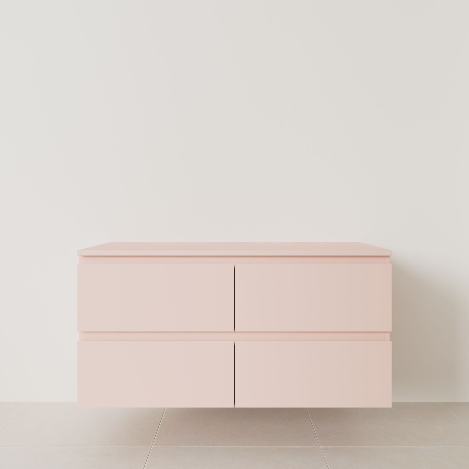 meuble salle de bain marco 120 cm double vasque suspendu rose poignées intégrées vue face.