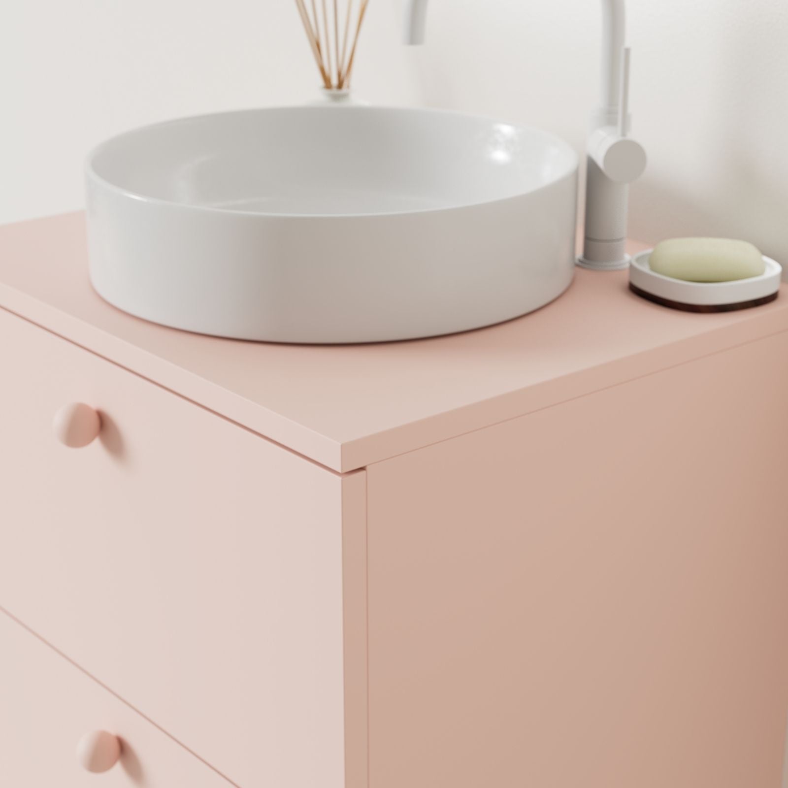 meuble salle de bain marco rose 60 cm avec vasque posé vue angle