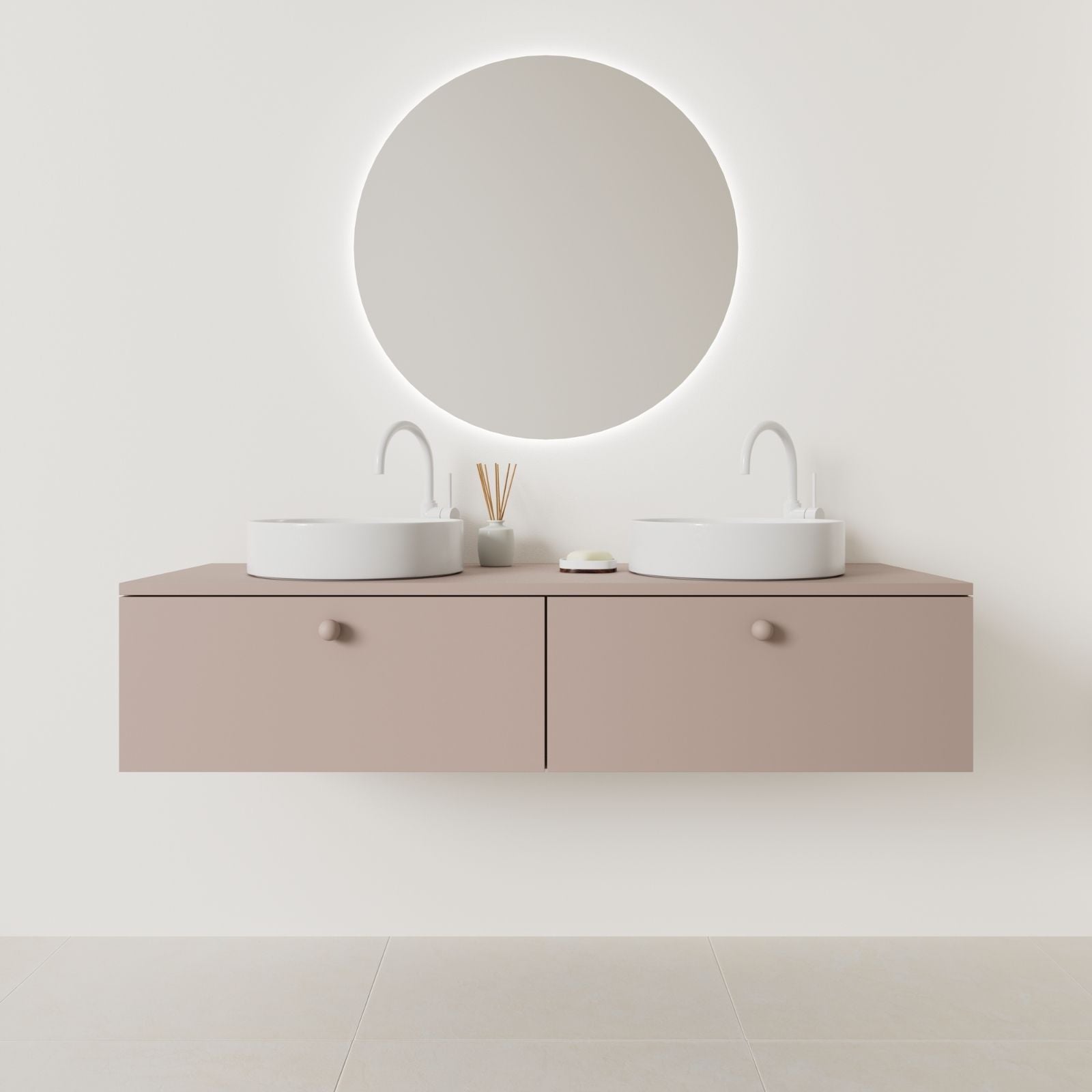 meuble salle de bain mino 140 cm double vasque suspendu parme façade lisse vue face