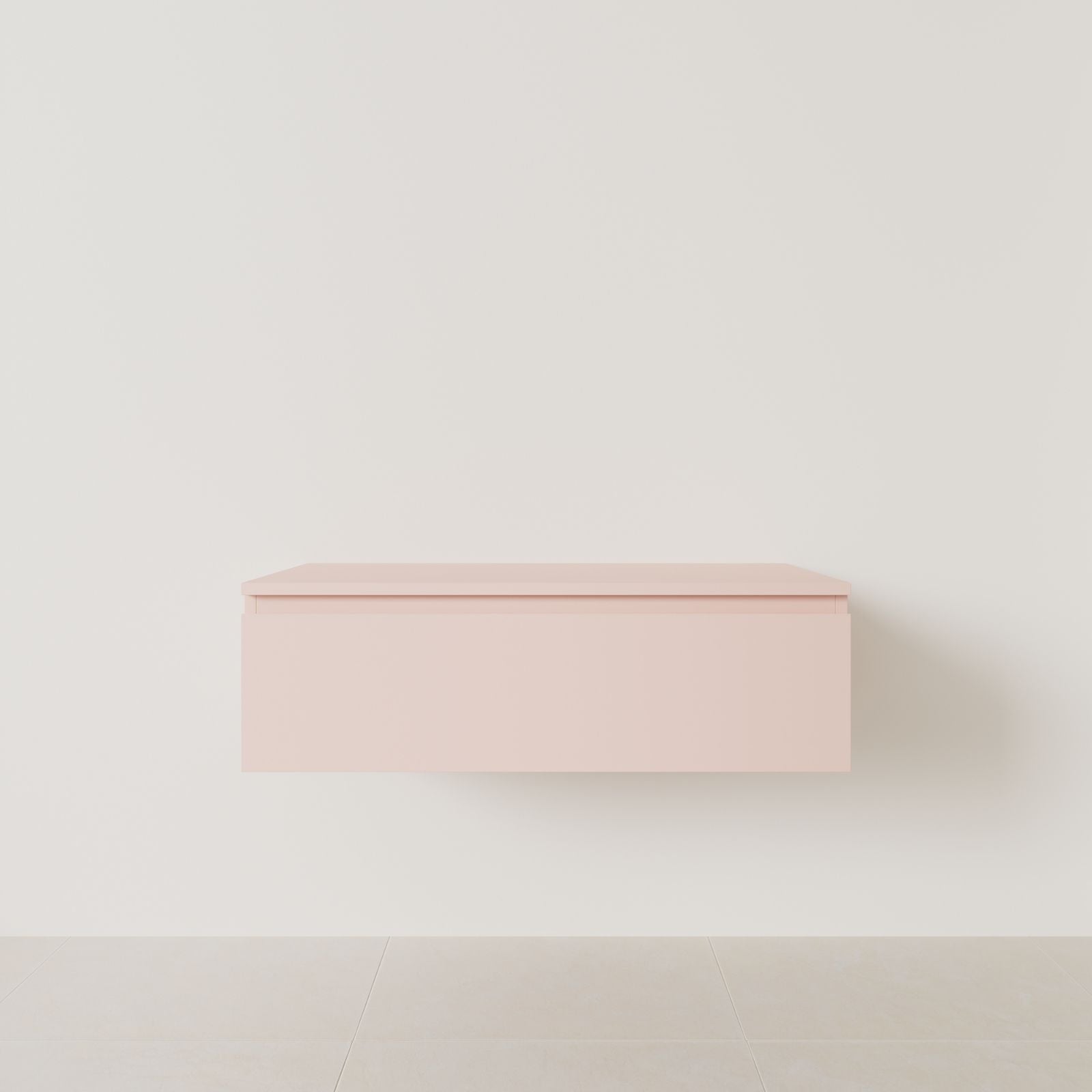 meuble salle de bain mino 100 cm rose meuble seul suspendu poignées intégrées vue face.