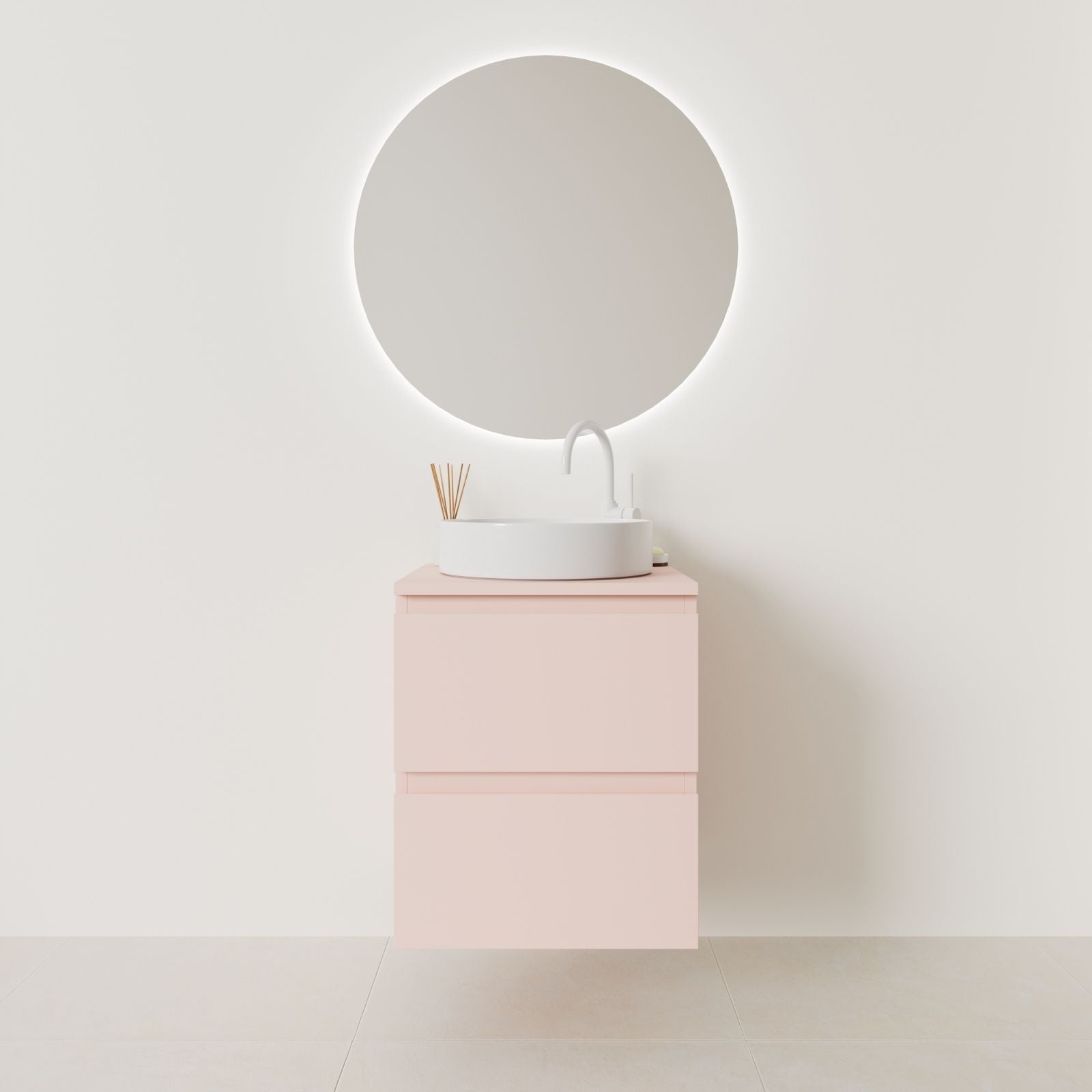 meuble salle de bain marco 50 cm rose façade prise de main vue face