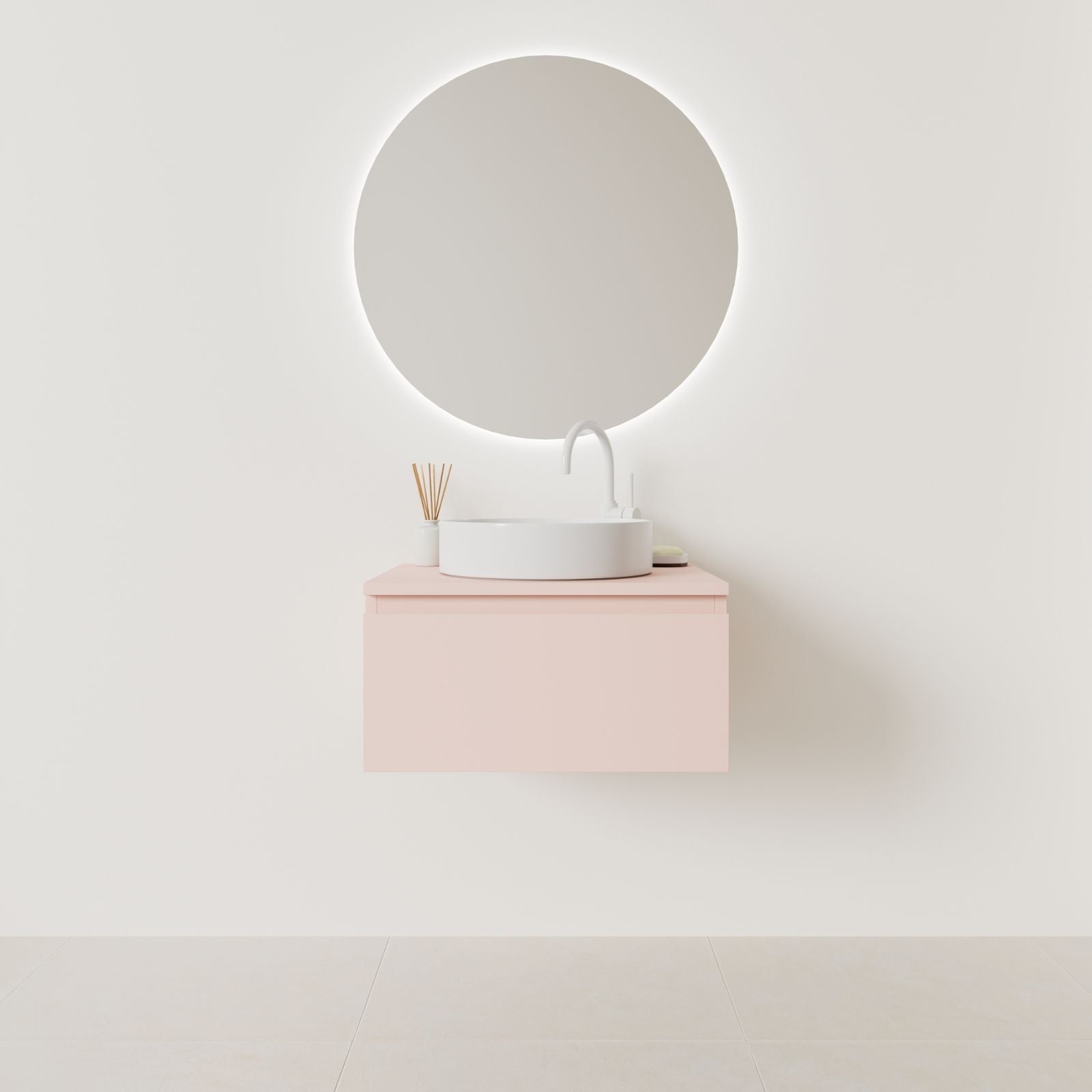 meuble salle de bain mino 60 cm rose façade prise de main vue face