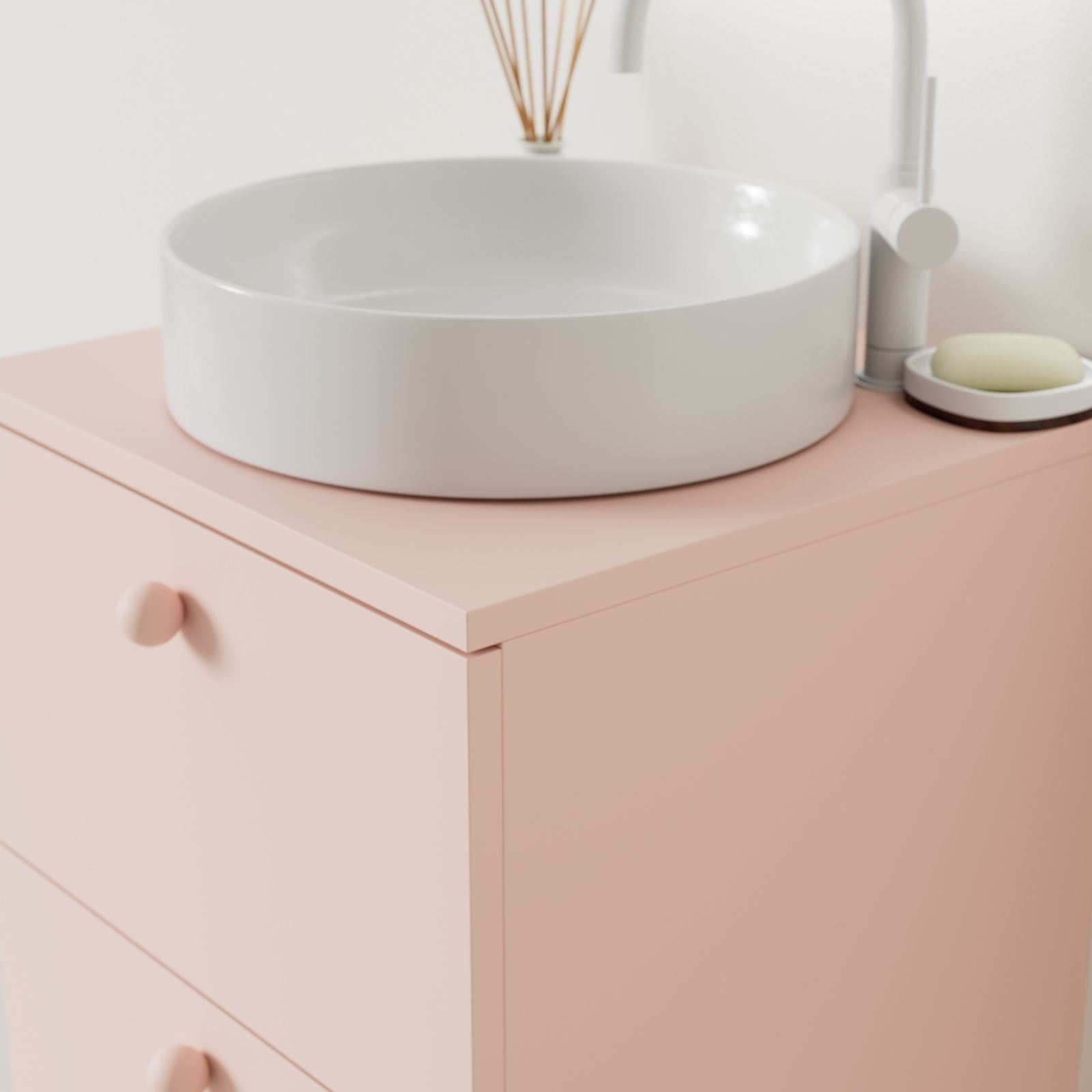meuble salle de bain marco rose 50 cm avec vasque posé vue angle