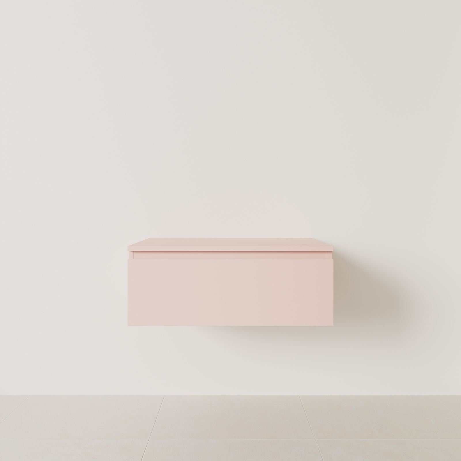 meuble salle de bain mino 80 cm rose meuble seul suspendu poignées intégrées vue face.