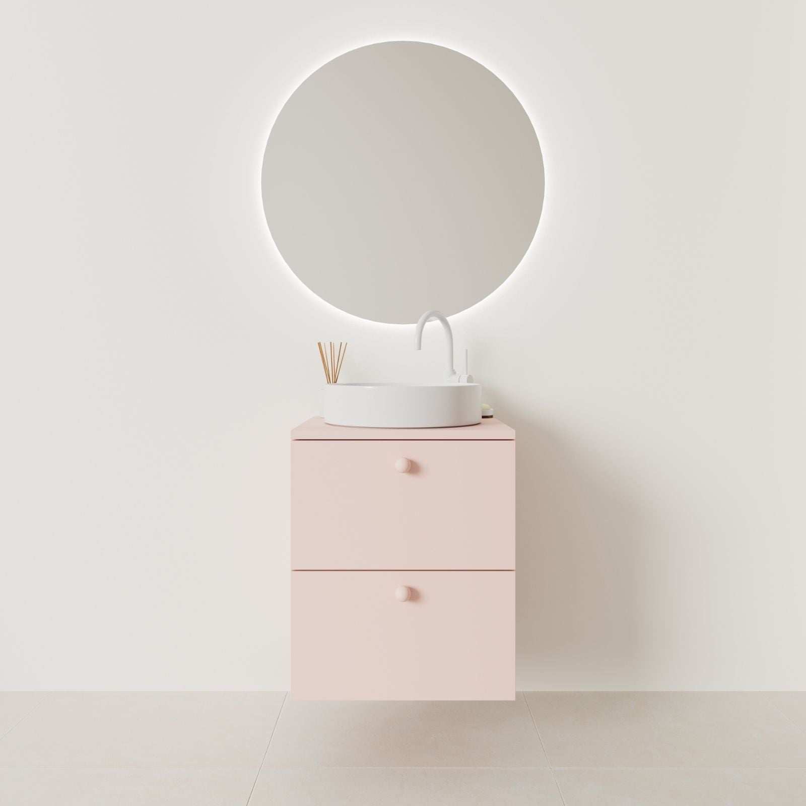 meuble salle de bain marco 50 cm rose façade lisse vue face