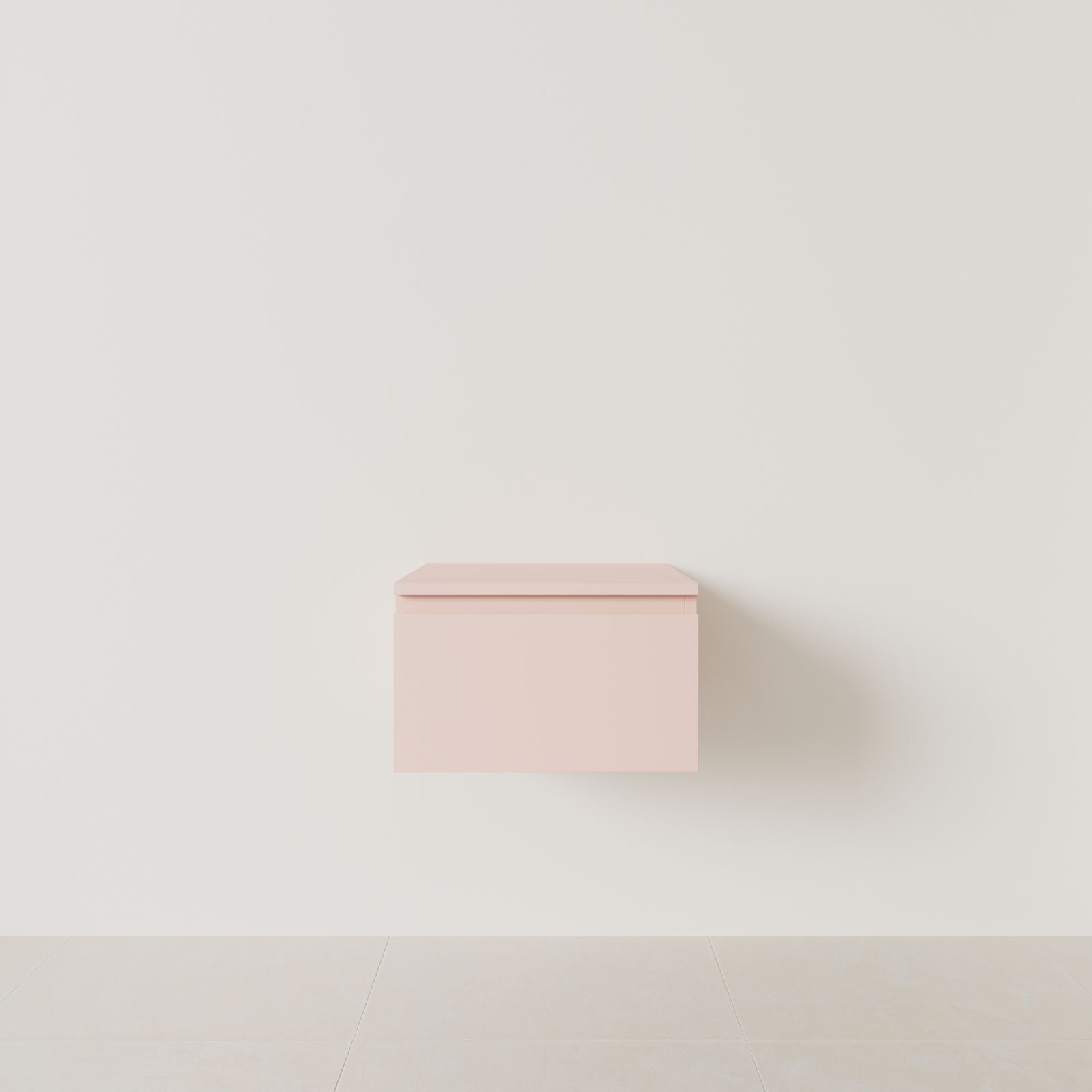 meuble salle de bain mino 50 cm rose meuble seul suspendu poignées intégrées vue face.