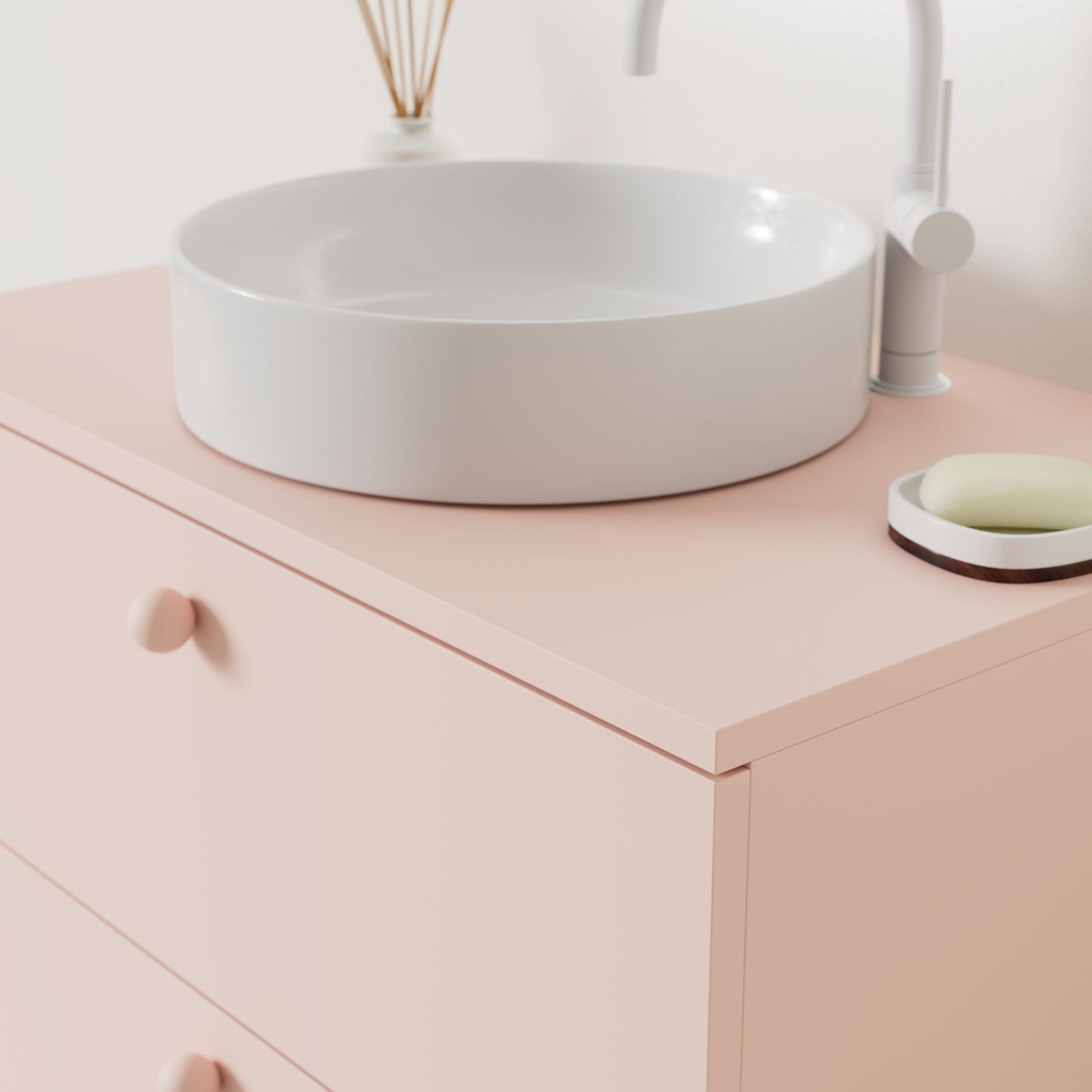 meuble salle de bain marco rose 80 cm avec vasque posé vue angle