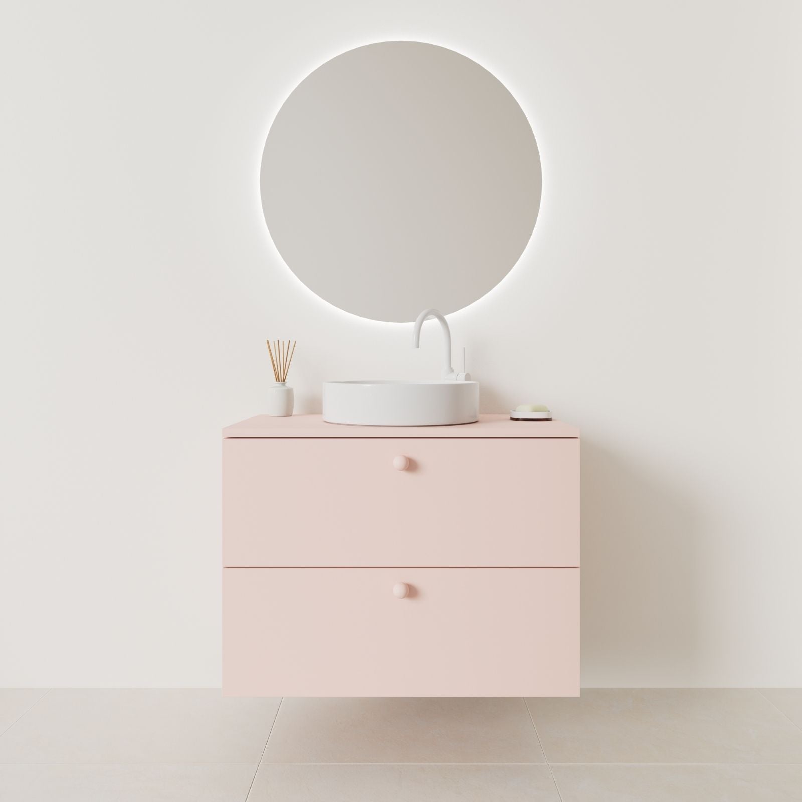 meuble salle de bain marco 80 cm rose façade lisse vue face