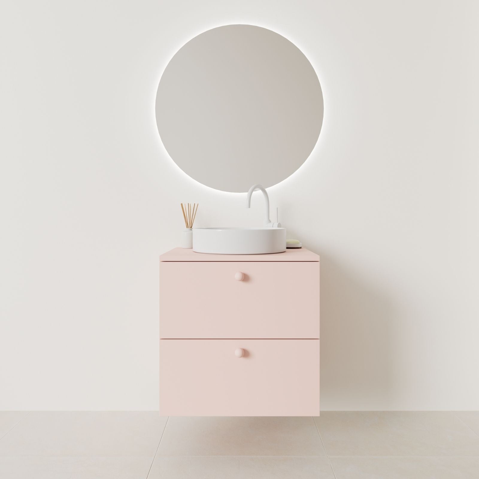 meuble salle de bain marco 60 cm rose façade lisse vue face