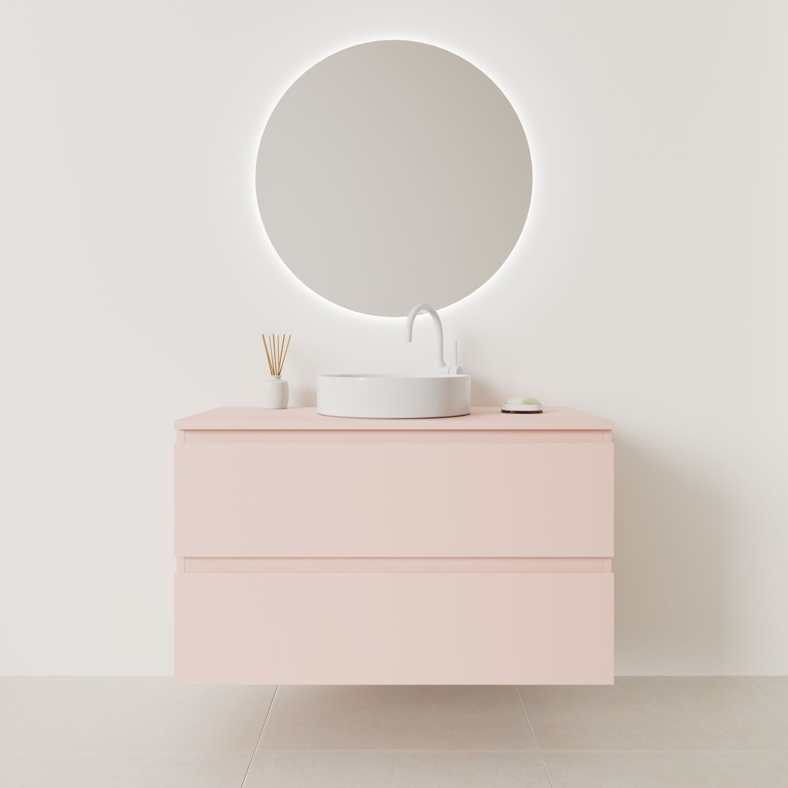 meuble salle de bain marco 100 cm rose façade prise de main vue face