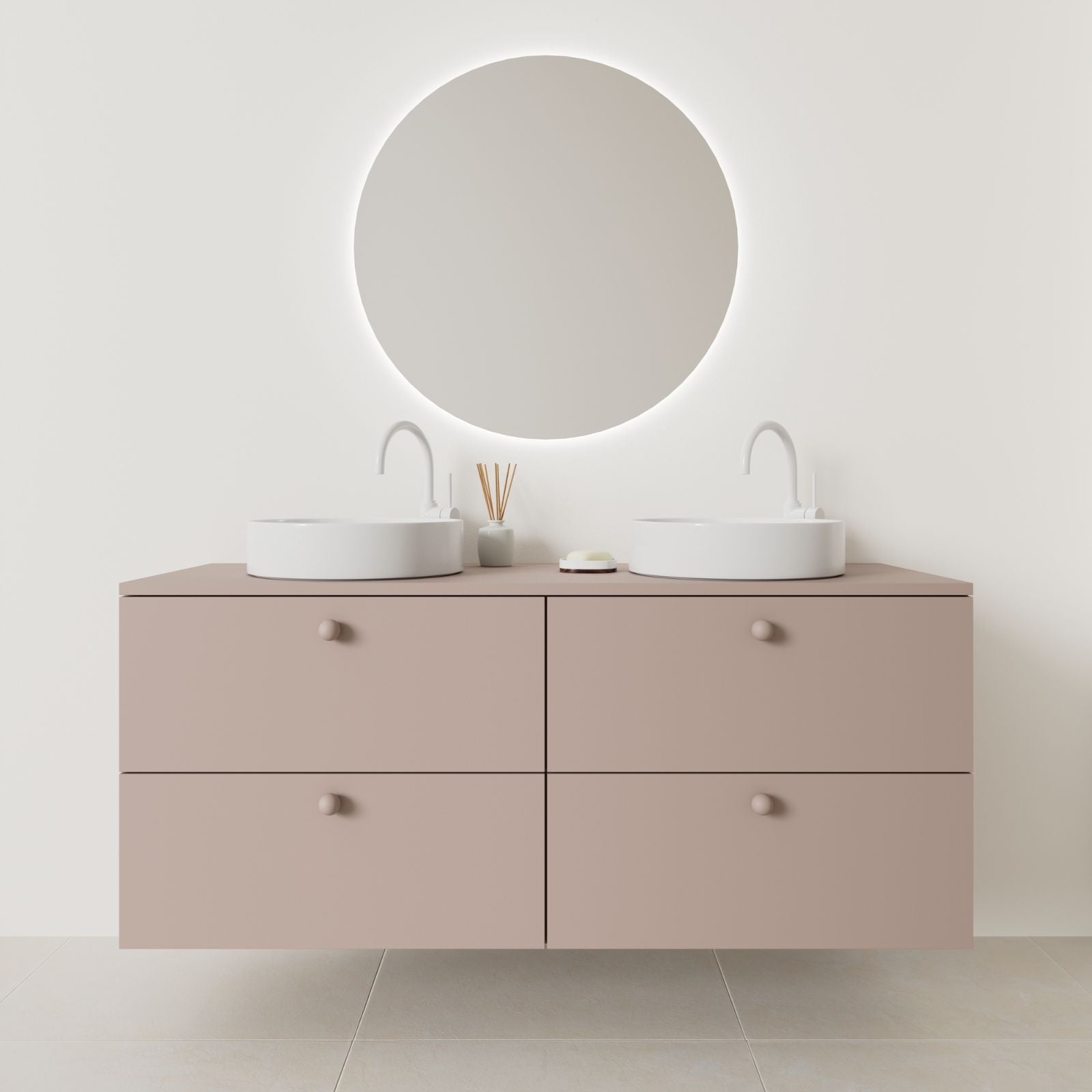 meuble salle de bain marco 140 cm double vasque suspendu parme façade lisse vue face