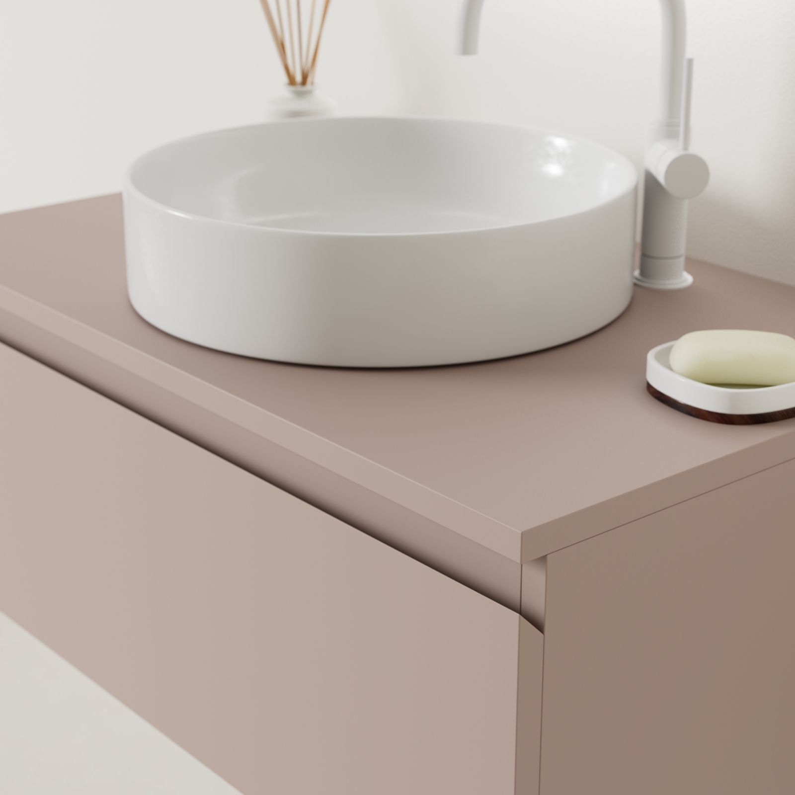 meuble salle de bain mino 80 cm parme poignées intégrées avec vasque posé vue angle