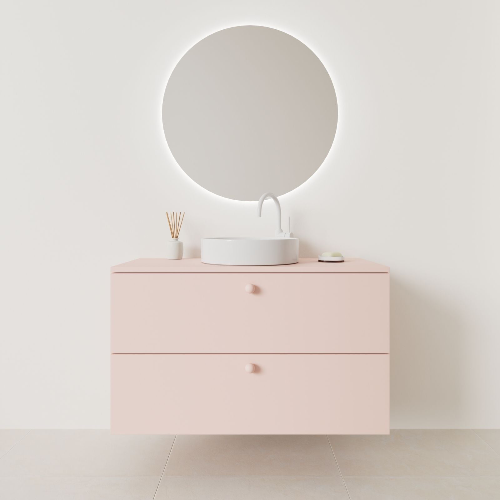 meuble salle de bain marco 100 cm rose façade lisse vue face