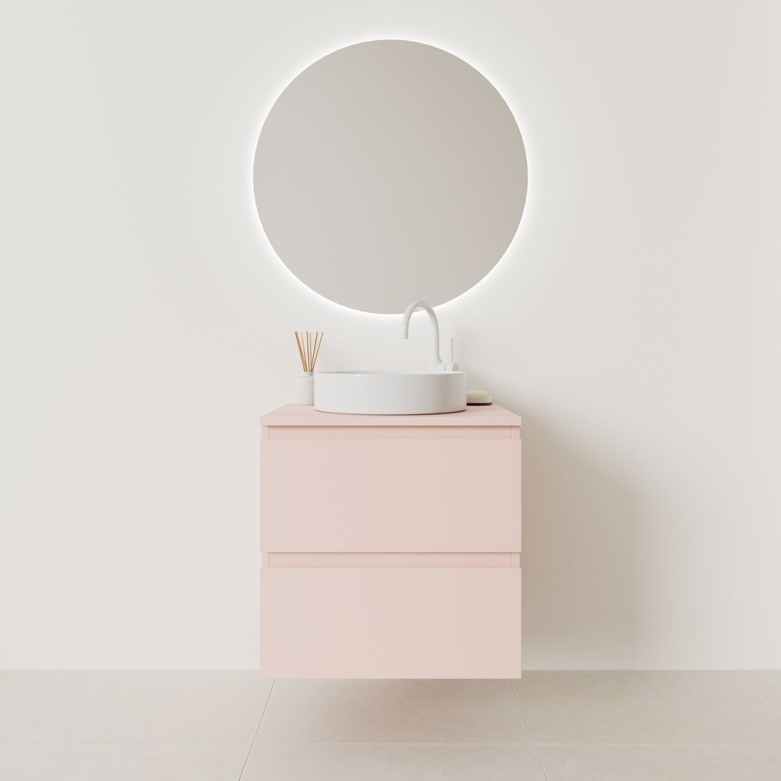 meuble salle de bain marco 60 cm rose façade prise de main vue face