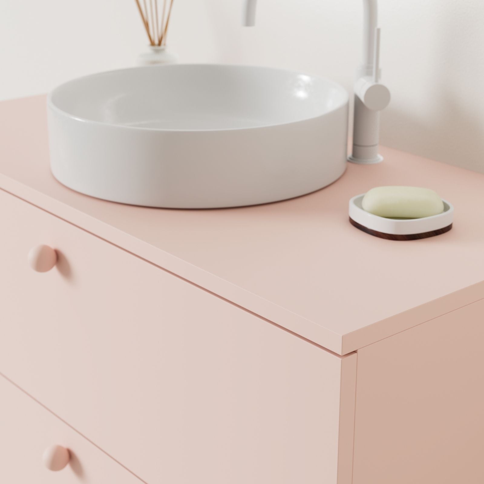 meuble salle de bain marco rose 100 cm avec vasque posé vue angle