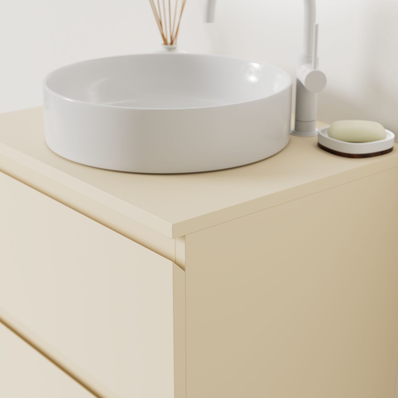 meuble salle de bain marco sable 60 cm façade prise de main vue angle
