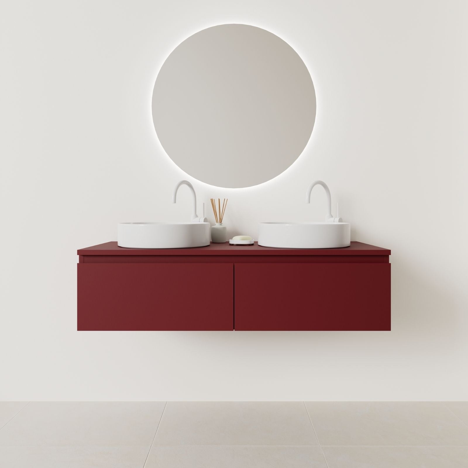 meuble salle de bain mino 120 cm double vasque suspendu rubis prise de main vue face