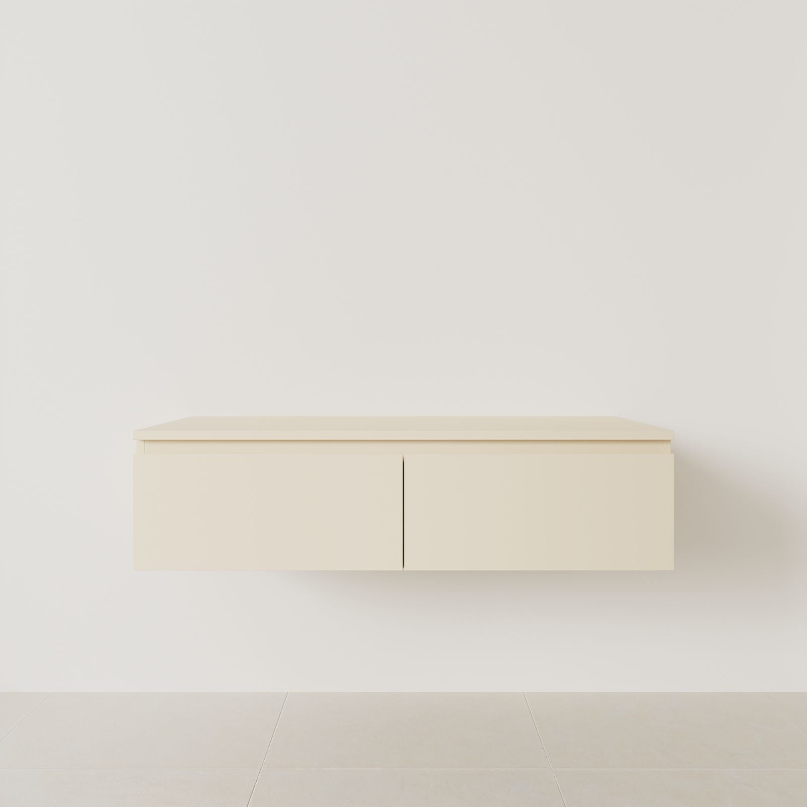 meuble salle de bain mino 120 cm double vasque suspendu sable poignées intégrées vue face.