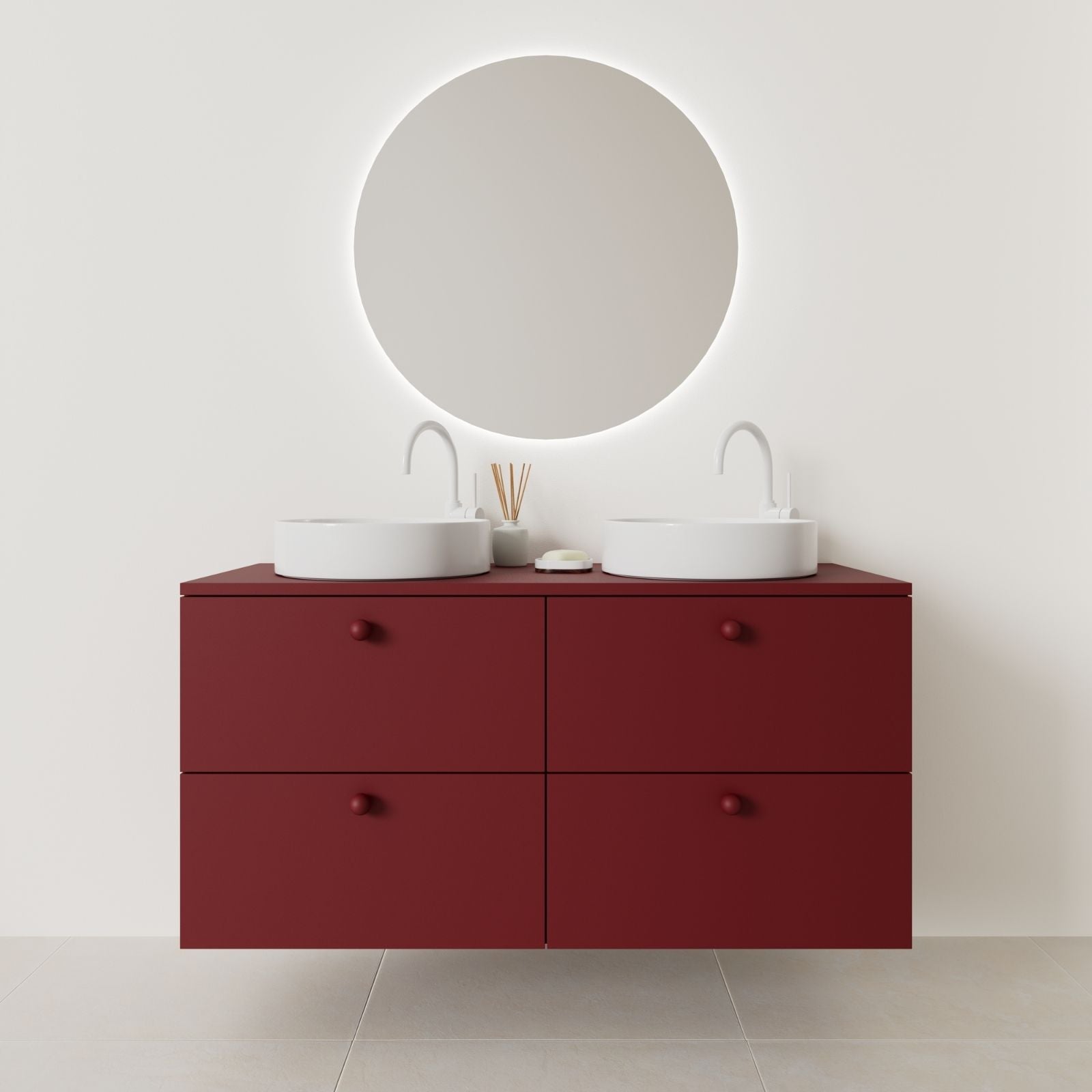 meuble salle de bain marco 120 cm double vasque suspendu rubis façade lisse vue face