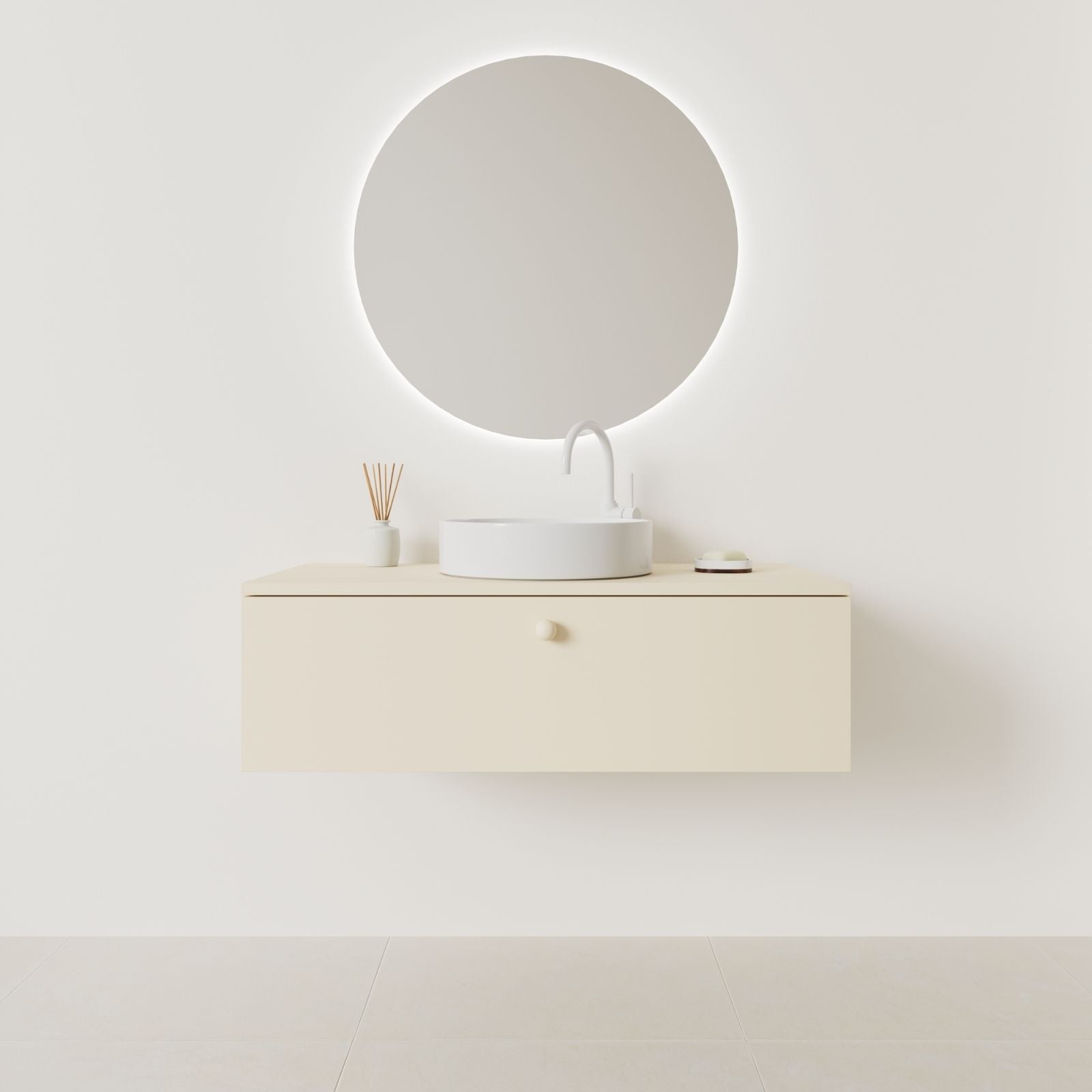meuble salle de bain mino 100 cm sable façade lisse vue face